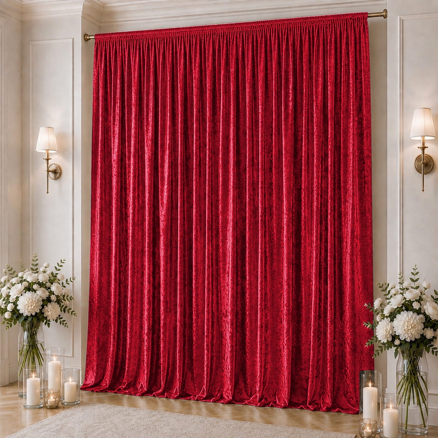 10ft x 16ft Premium Crushed Velvet Backdrop Curtain Red – Ceiling Drape Panel & Stage Backdrop with 