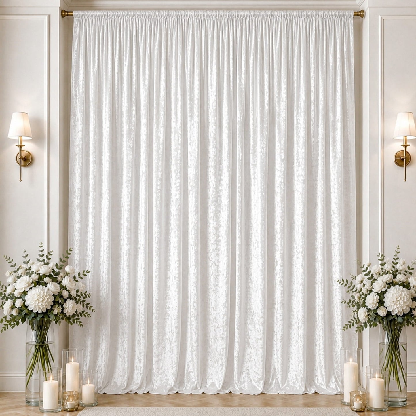 10ft x 16ft Premium Crushed Velvet Backdrop Curtain White – Ceiling Drape Panel & Stage Backdrop wit