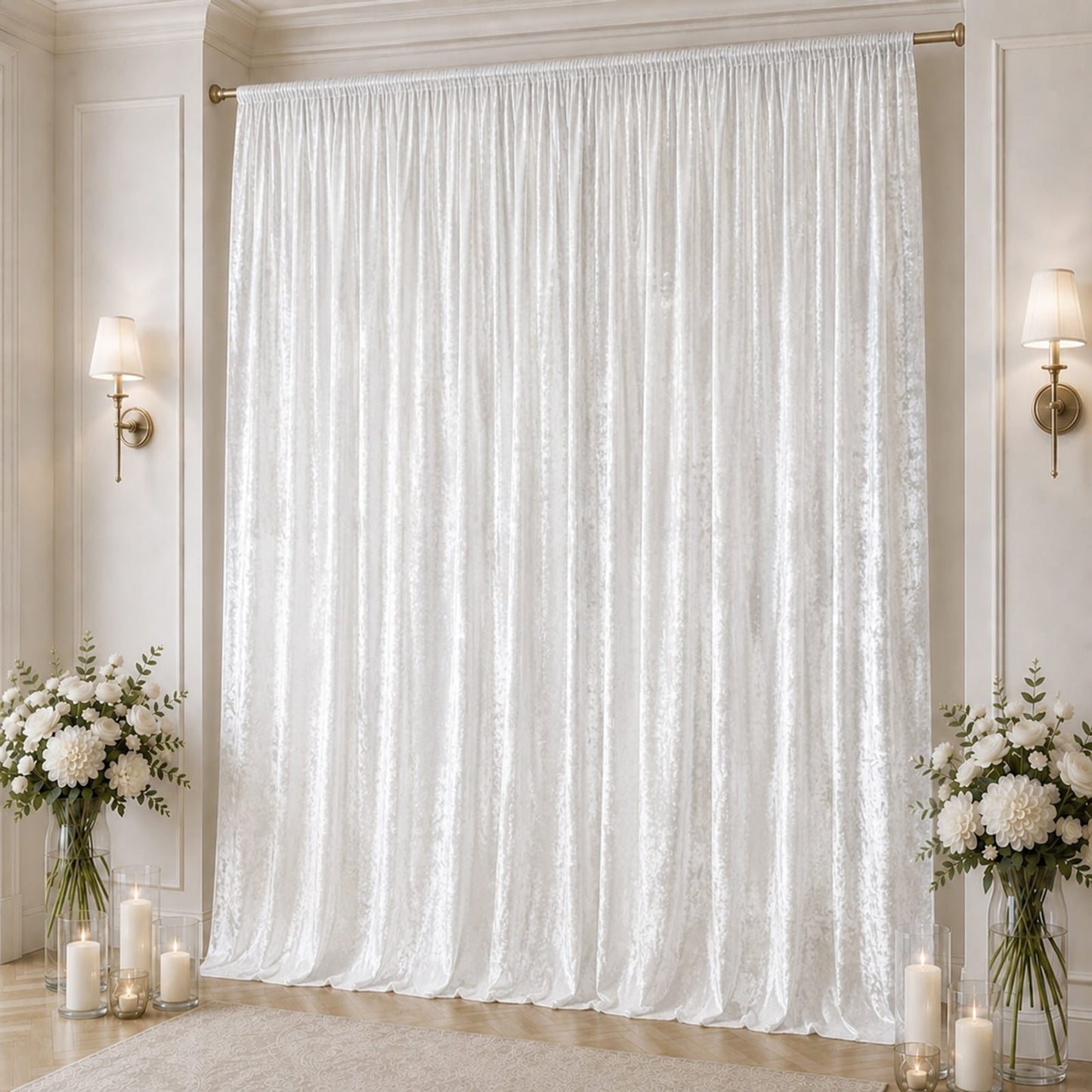 10ft x 16ft Premium Crushed Velvet Backdrop Curtain White – Ceiling Drape Panel & Stage Backdrop wit