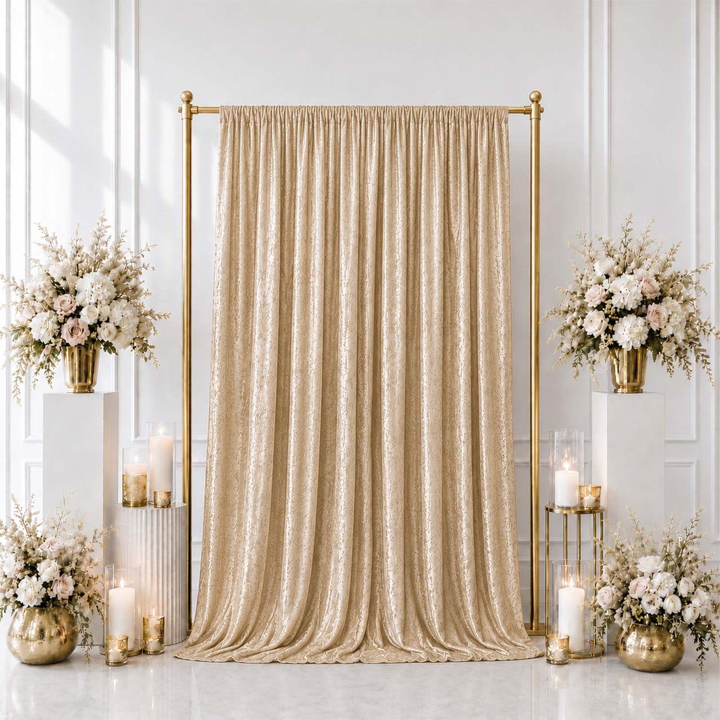 5ft x 10ft Premium Crushed Velvet Backdrop Curtain Beige – Event Drape Panel & Photo Booth Backgroun