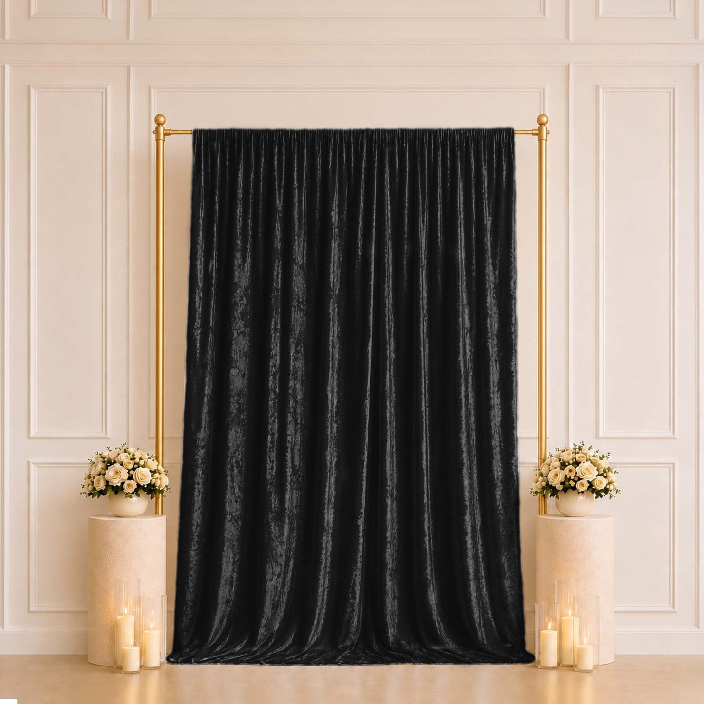 5ft x 10ft Premium Crushed Velvet Backdrop Curtain Black – Event Drape Panel & Photo Booth Backgroun