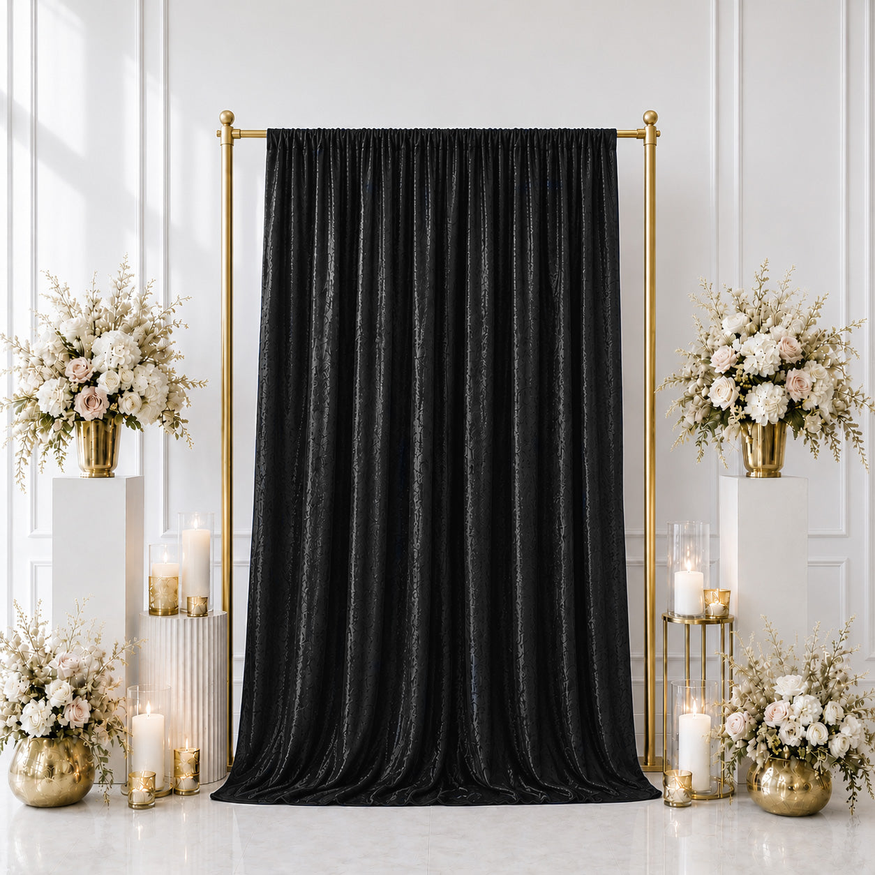 5ft x 10ft Premium Crushed Velvet Backdrop Curtain Black – Event Drape Panel & Photo Booth Backgroun