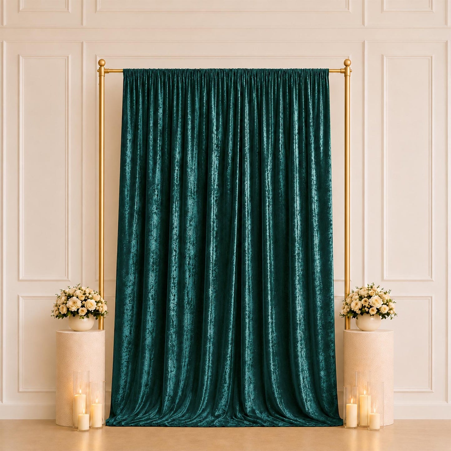 5ft x 10ft Premium Crushed Velvet Backdrop Curtain Hunter Emerald Green – Event Drape Panel & Photo 