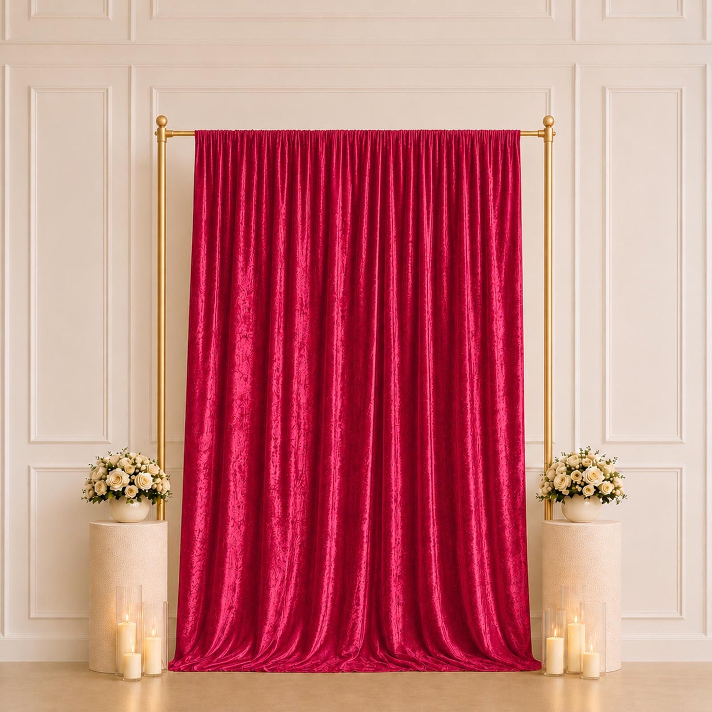 5ft x 10ft Premium Crushed Velvet Backdrop Curtain Red – Event Drape Panel & Photo Booth Background 