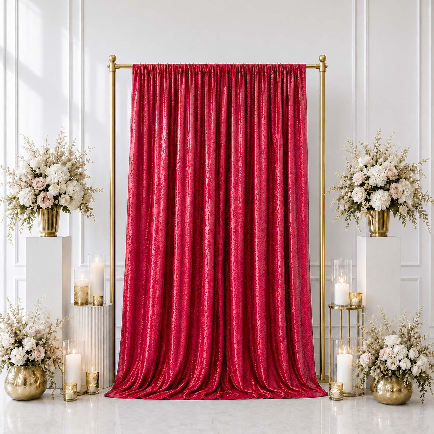 5ft x 10ft Premium Crushed Velvet Backdrop Curtain Red – Event Drape Panel & Photo Booth Background 