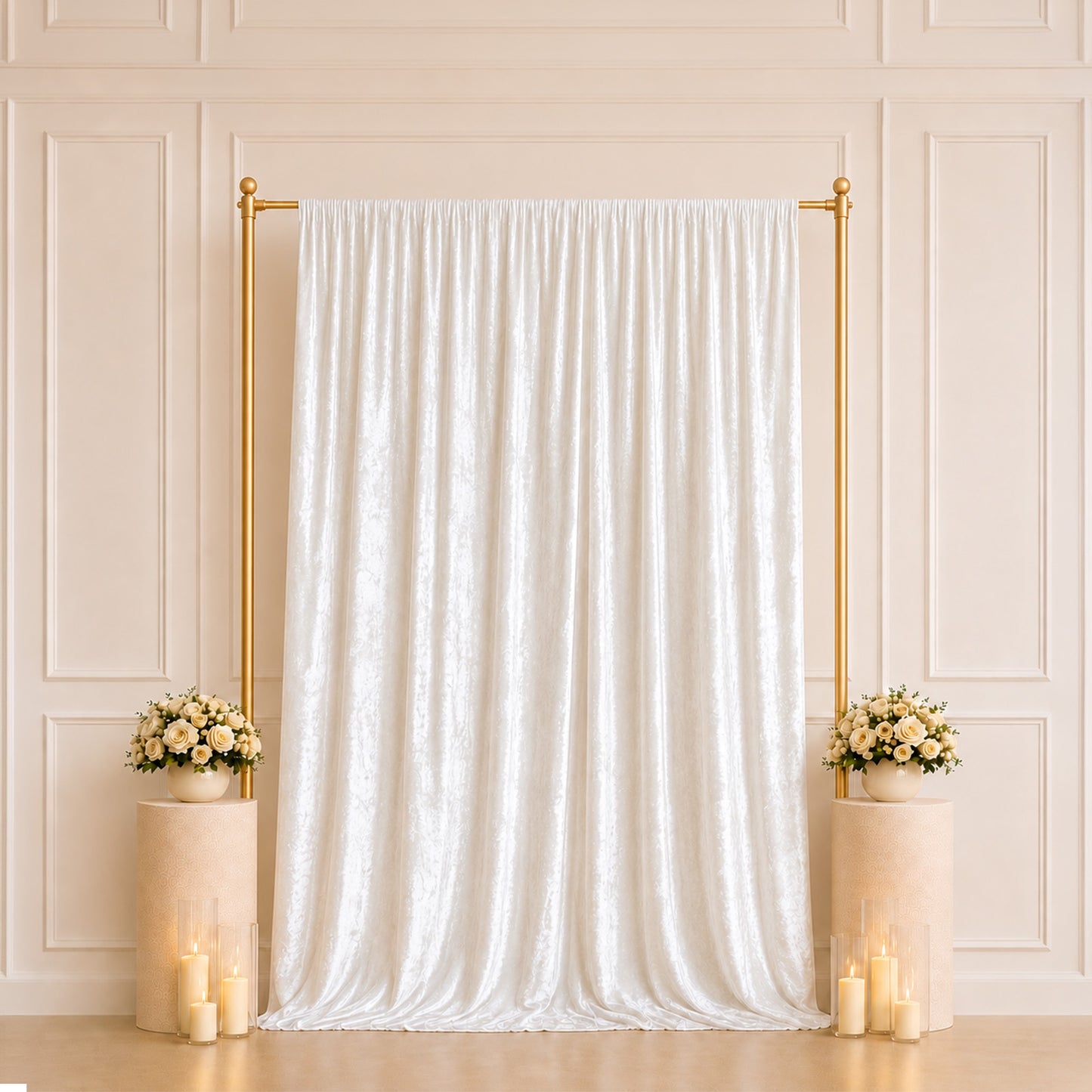 5ft x 10ft Premium Crushed Velvet Backdrop Curtain White – Event Drape Panel & Photo Booth Backgroun