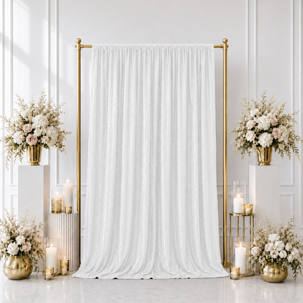 5ft x 10ft Premium Crushed Velvet Backdrop Curtain White – Event Drape Panel & Photo Booth Backgroun