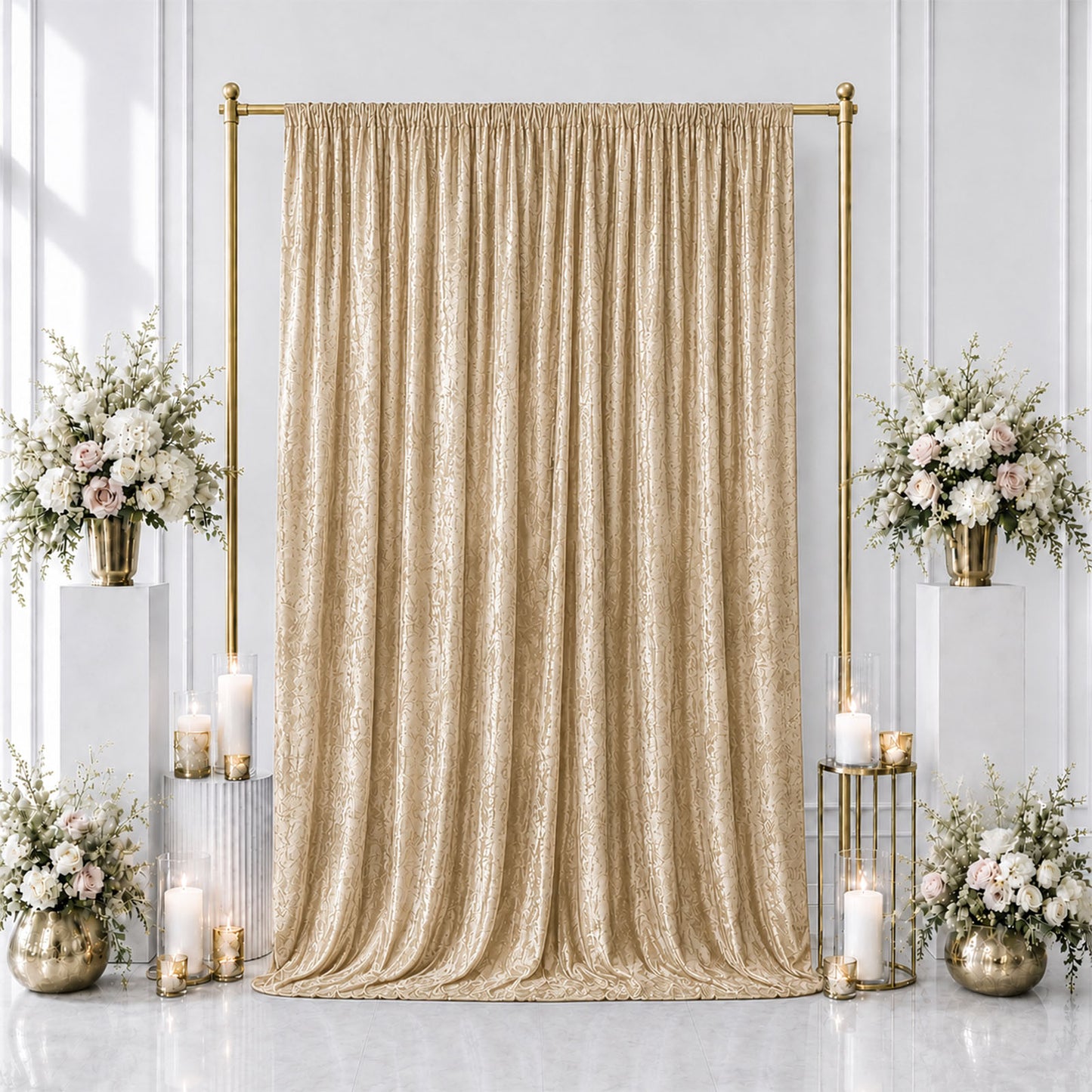 5ft x 12ft Premium Crushed Velvet Backdrop Curtain Beige – Event Drape Panel & Photo Booth Backgroun
