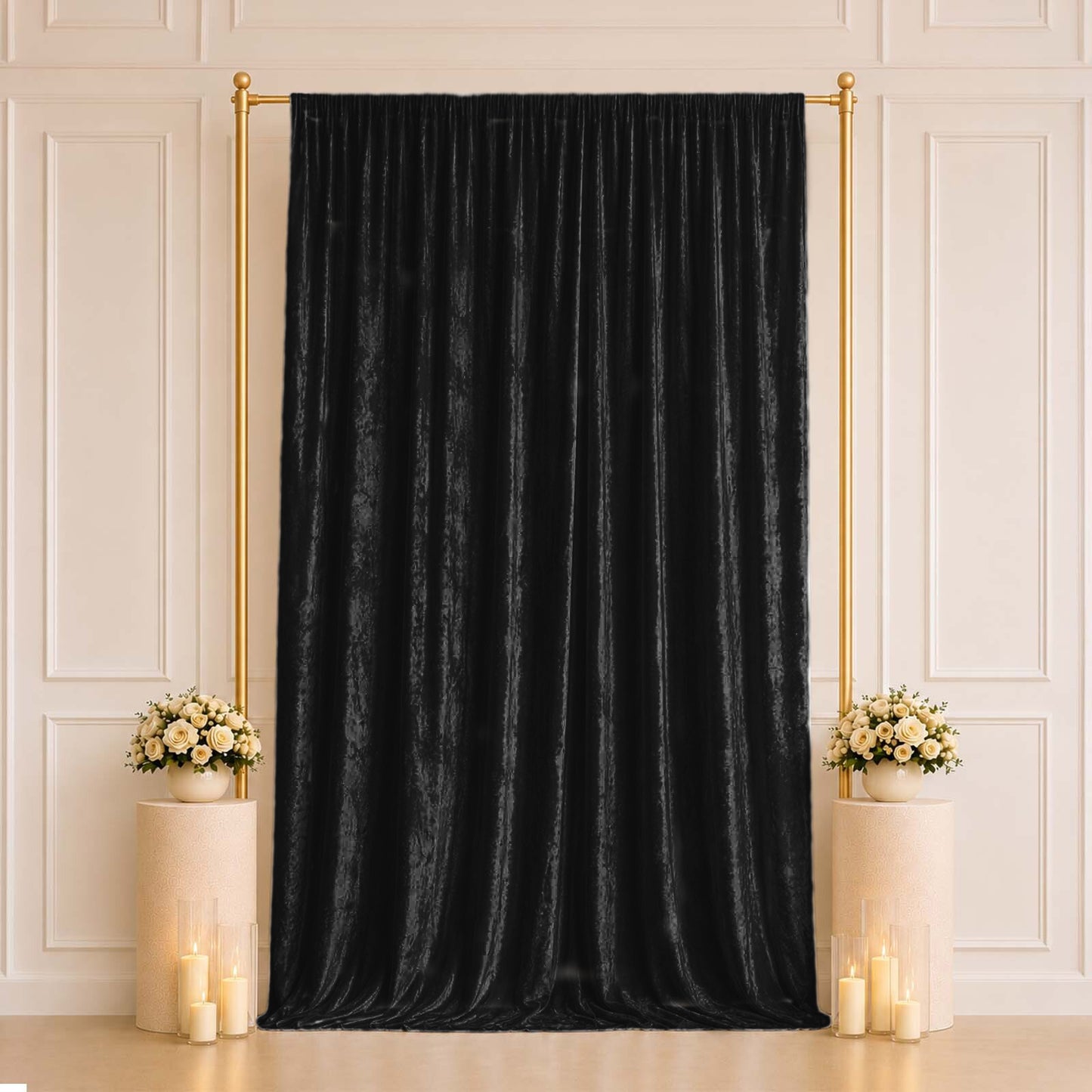 5ft x 12ft Premium Crushed Velvet Backdrop Curtain Black – Event Drape Panel & Photo Booth Backgroun