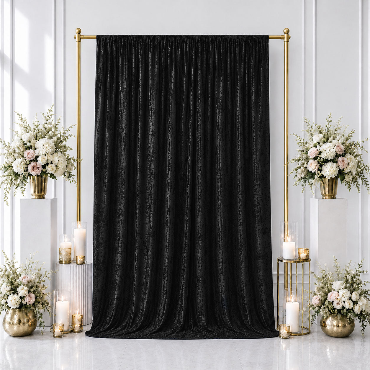 5ft x 12ft Premium Crushed Velvet Backdrop Curtain Black – Event Drape Panel & Photo Booth Backgroun