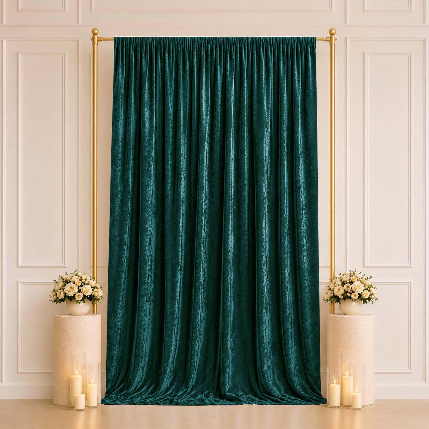 5ft x 12ft Premium Crushed Velvet Backdrop Curtain Hunter Emerald Green – Event Drape Panel & Photo 