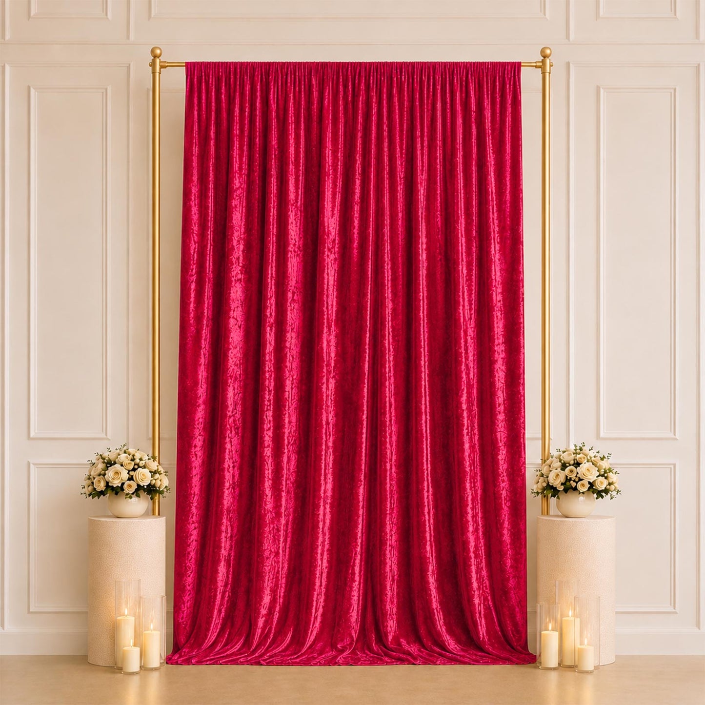 5ft x 12ft Premium Crushed Velvet Backdrop Curtain Red – Event Drape Panel & Photo Booth Background 
