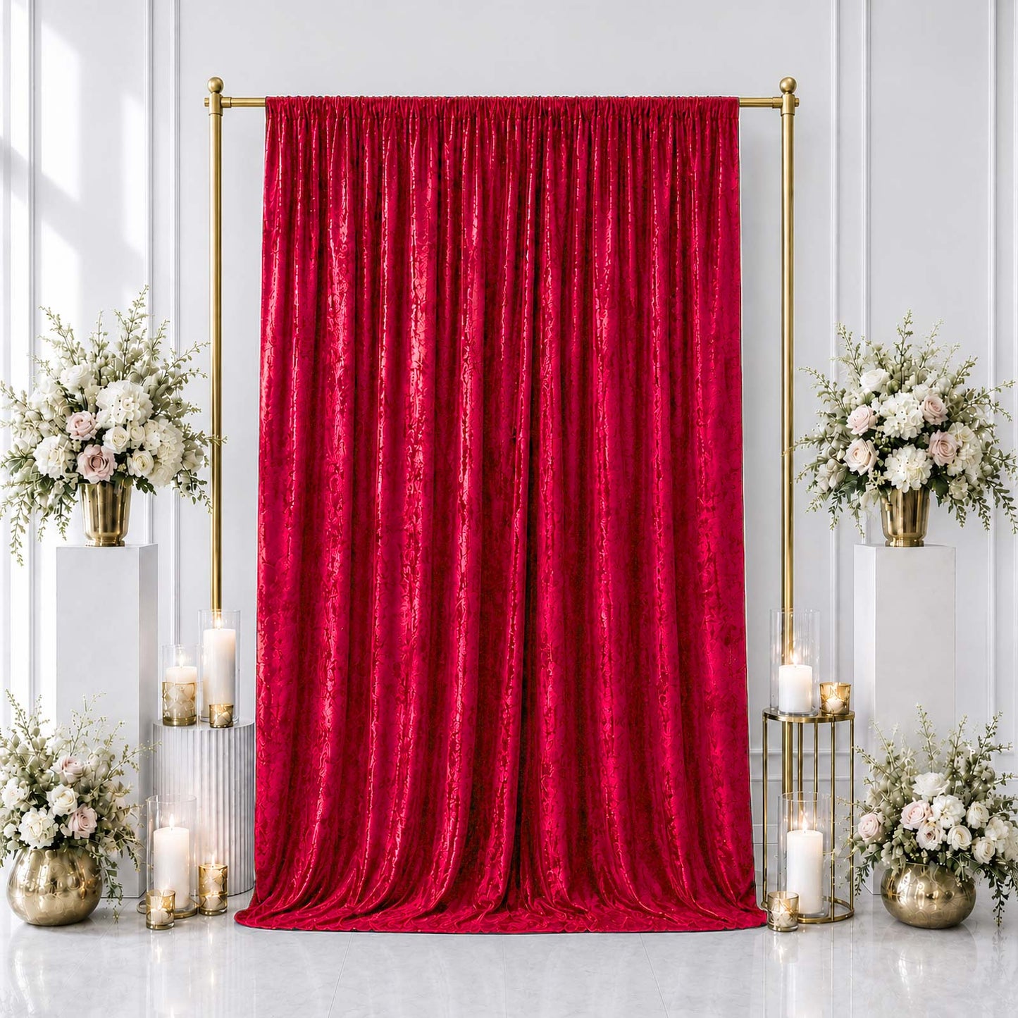 5ft x 12ft Premium Crushed Velvet Backdrop Curtain Red – Event Drape Panel & Photo Booth Background 