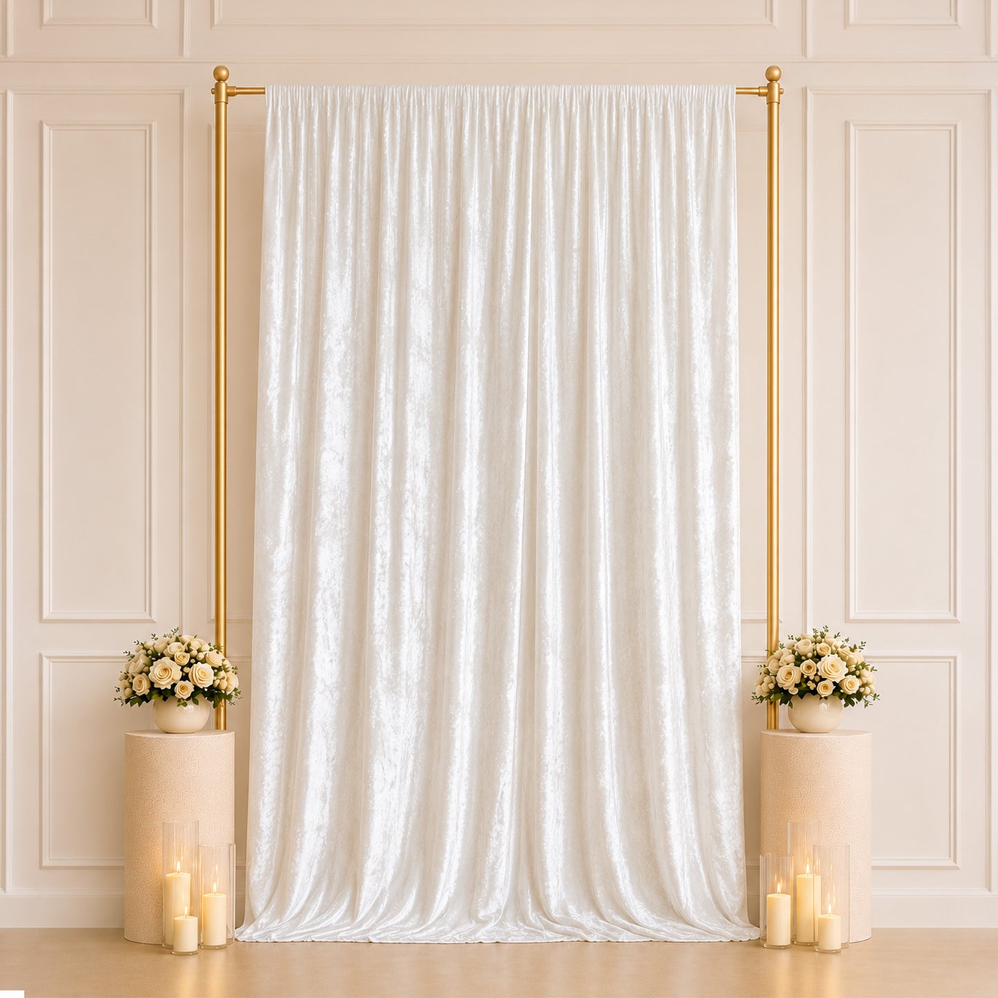 5ft x 12ft Premium Crushed Velvet Backdrop Curtain White – Event Drape Panel & Photo Booth Backgroun