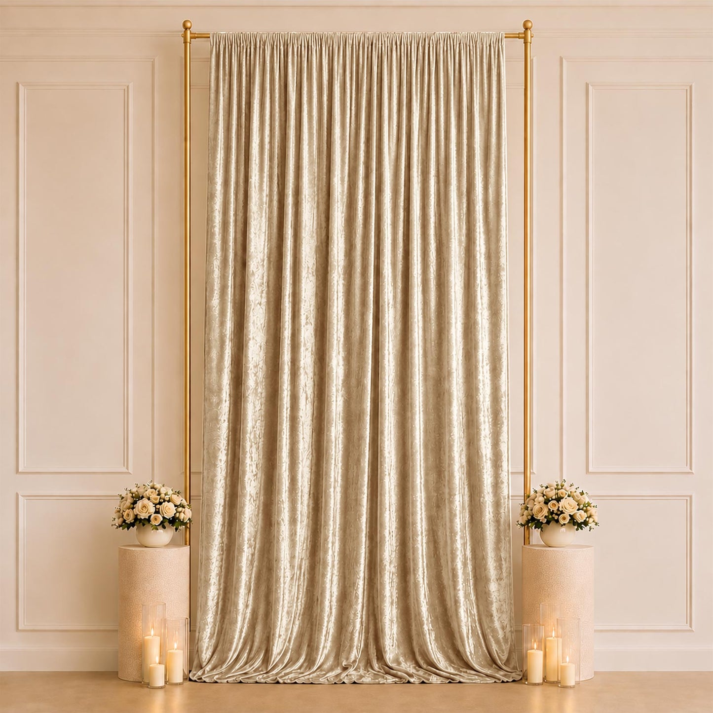 5ft x 14ft Premium Crushed Velvet Backdrop Curtain Beige – Event Drape Panel & Photo Booth Backgroun