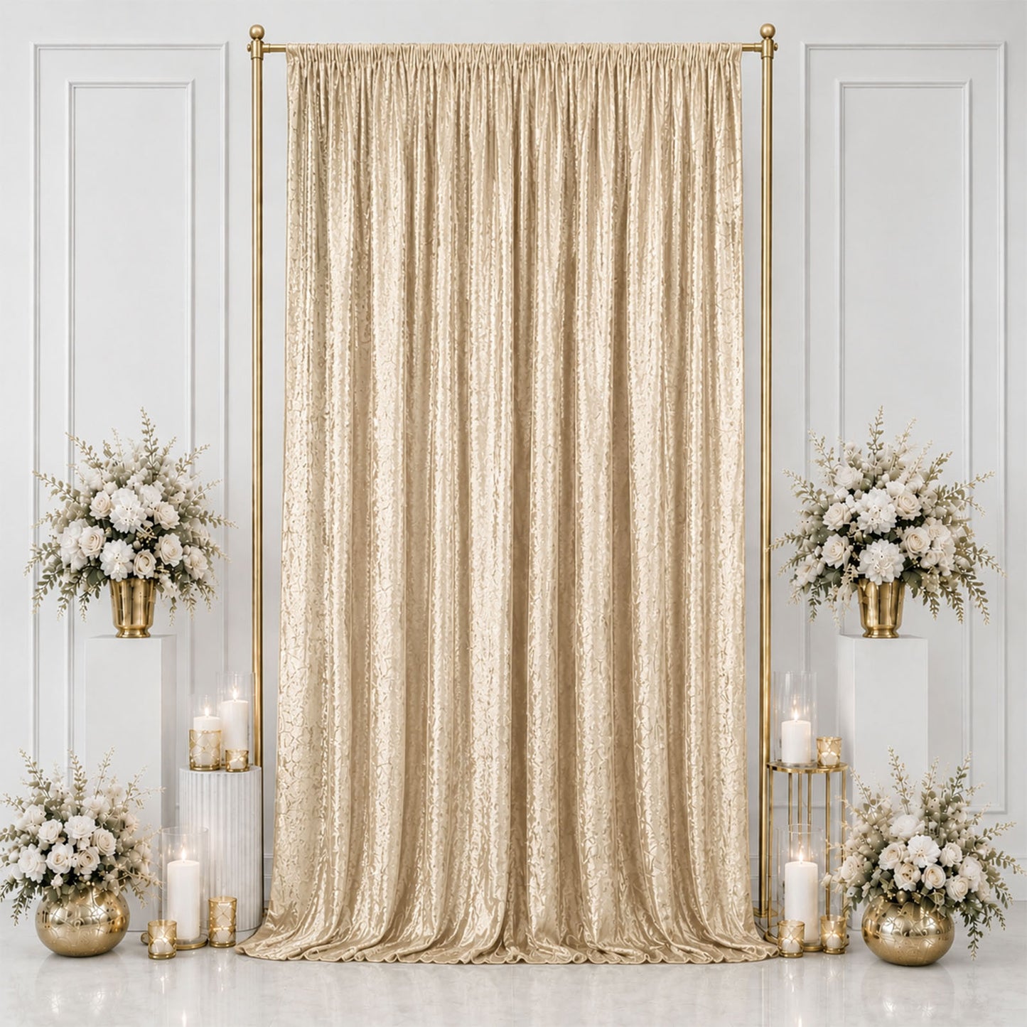 5ft x 14ft Premium Crushed Velvet Backdrop Curtain Beige – Event Drape Panel & Photo Booth Backgroun