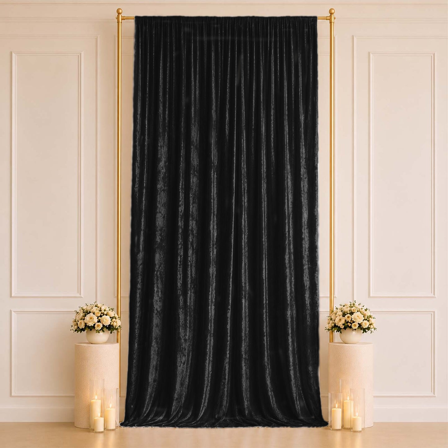 5ft x 14ft Premium Crushed Velvet Backdrop Curtain Black – Event Drape Panel & Photo Booth Backgroun