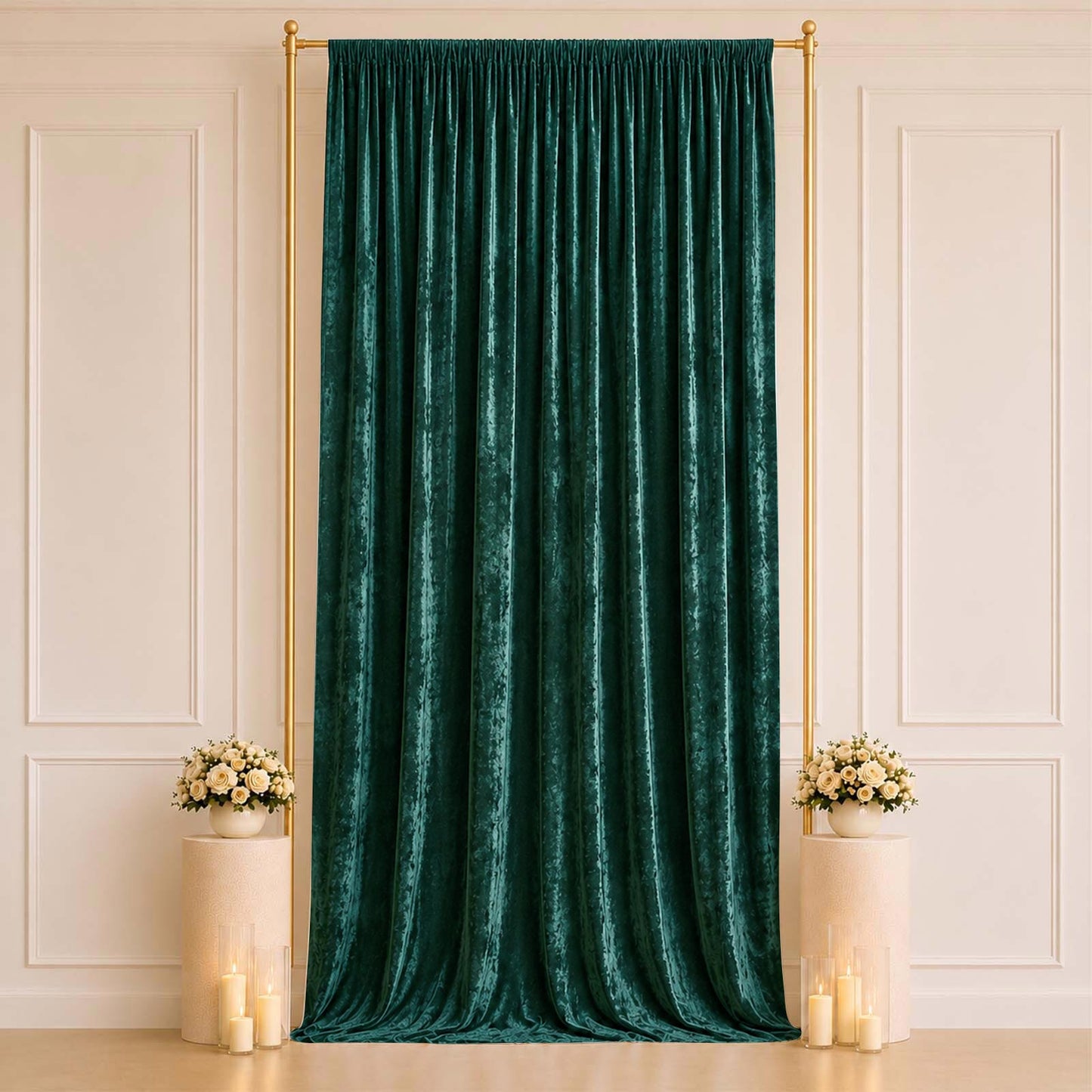 5ft x 14ft Premium Crushed Velvet Backdrop Curtain Hunter Emerald Green – Event Drape Panel & Photo 