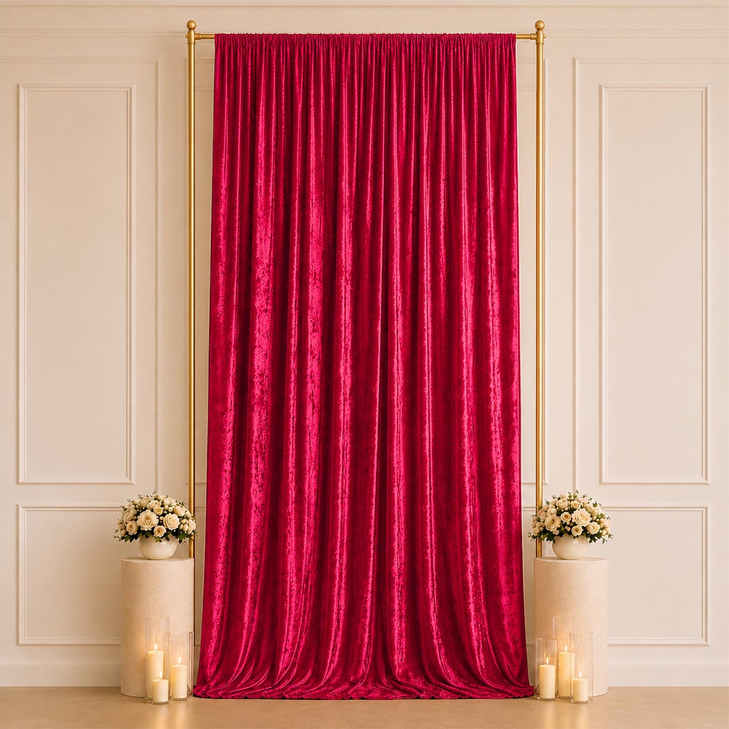 5ft x 14ft Premium Crushed Velvet Backdrop Curtain Red – Event Drape Panel & Photo Booth Background 