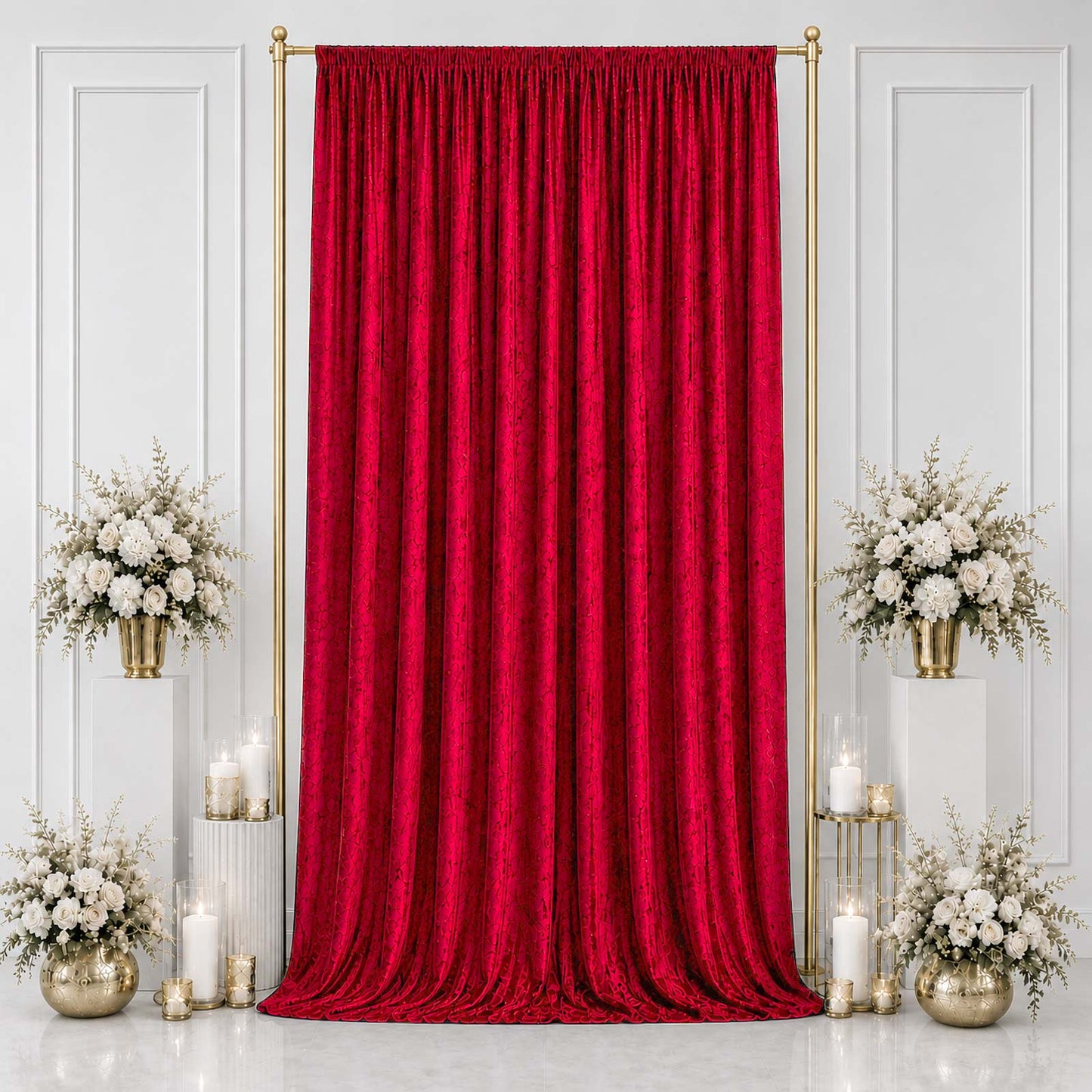 5ft x 14ft Premium Crushed Velvet Backdrop Curtain Red – Event Drape Panel & Photo Booth Background 