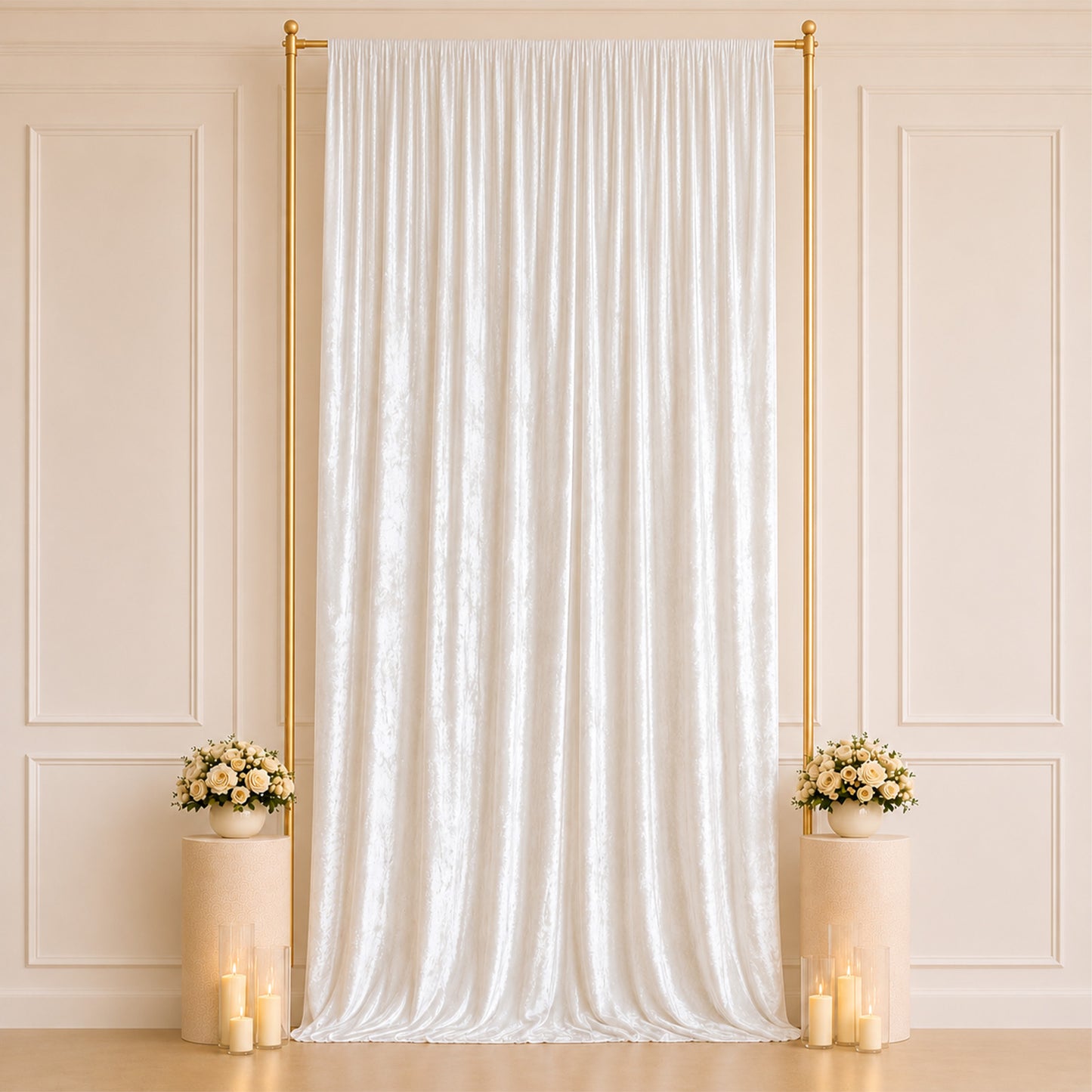 5ft x 14ft Premium Crushed Velvet Backdrop Curtain White – Event Drape Panel & Photo Booth Backgroun