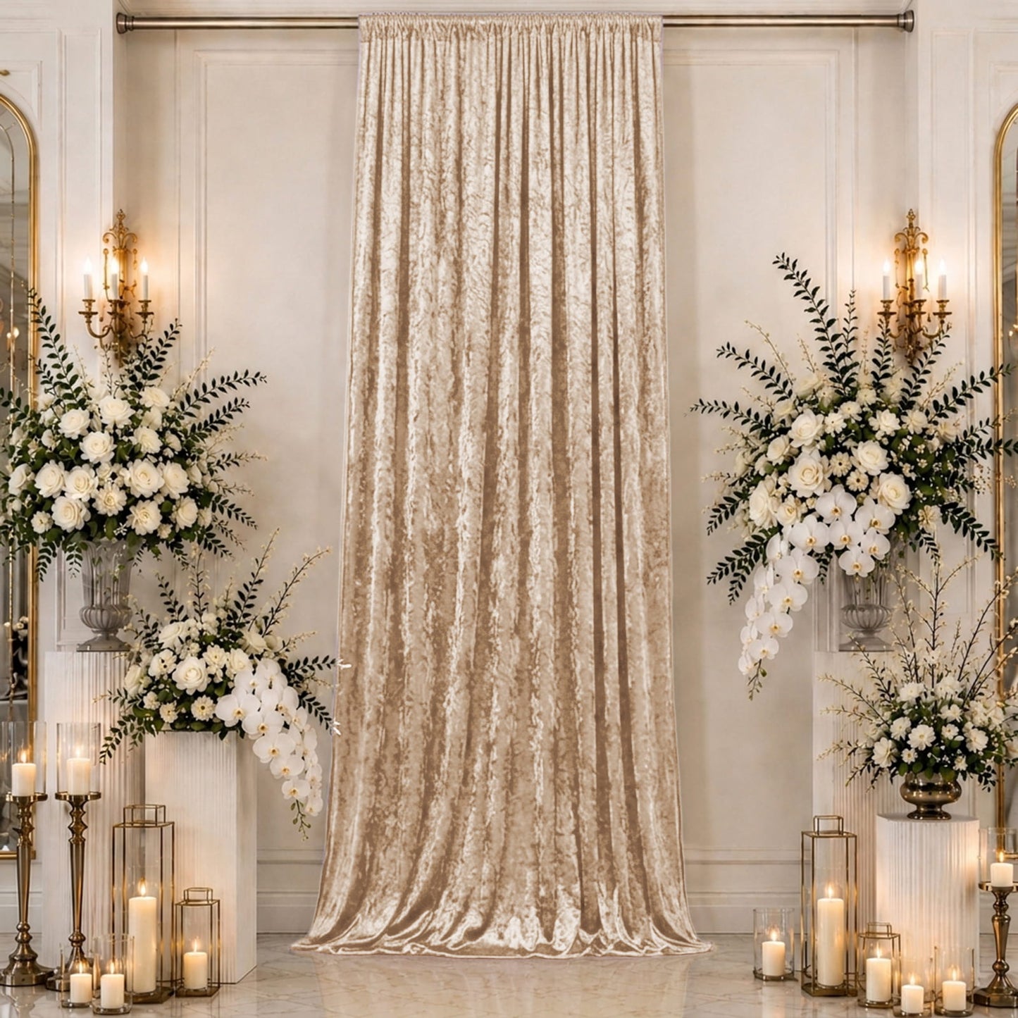 5ft x 16ft Premium Crushed Velvet Backdrop Curtain Beige – Event Drape Panel & Ceiling Drapery with 