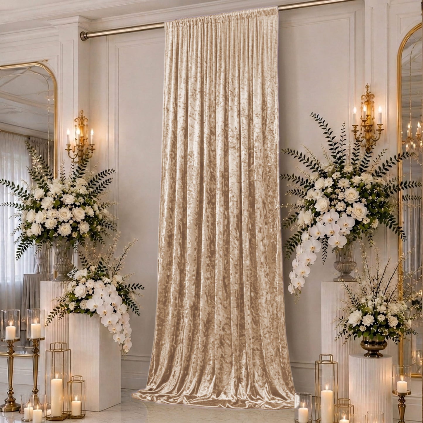 5ft x 16ft Premium Crushed Velvet Backdrop Curtain Beige – Event Drape Panel & Ceiling Drapery with 