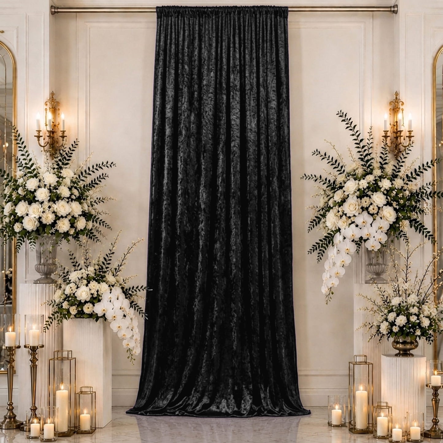 5ft x 16ft Premium Crushed Velvet Backdrop Curtain Black – Event Drape Panel & Ceiling Drapery with 