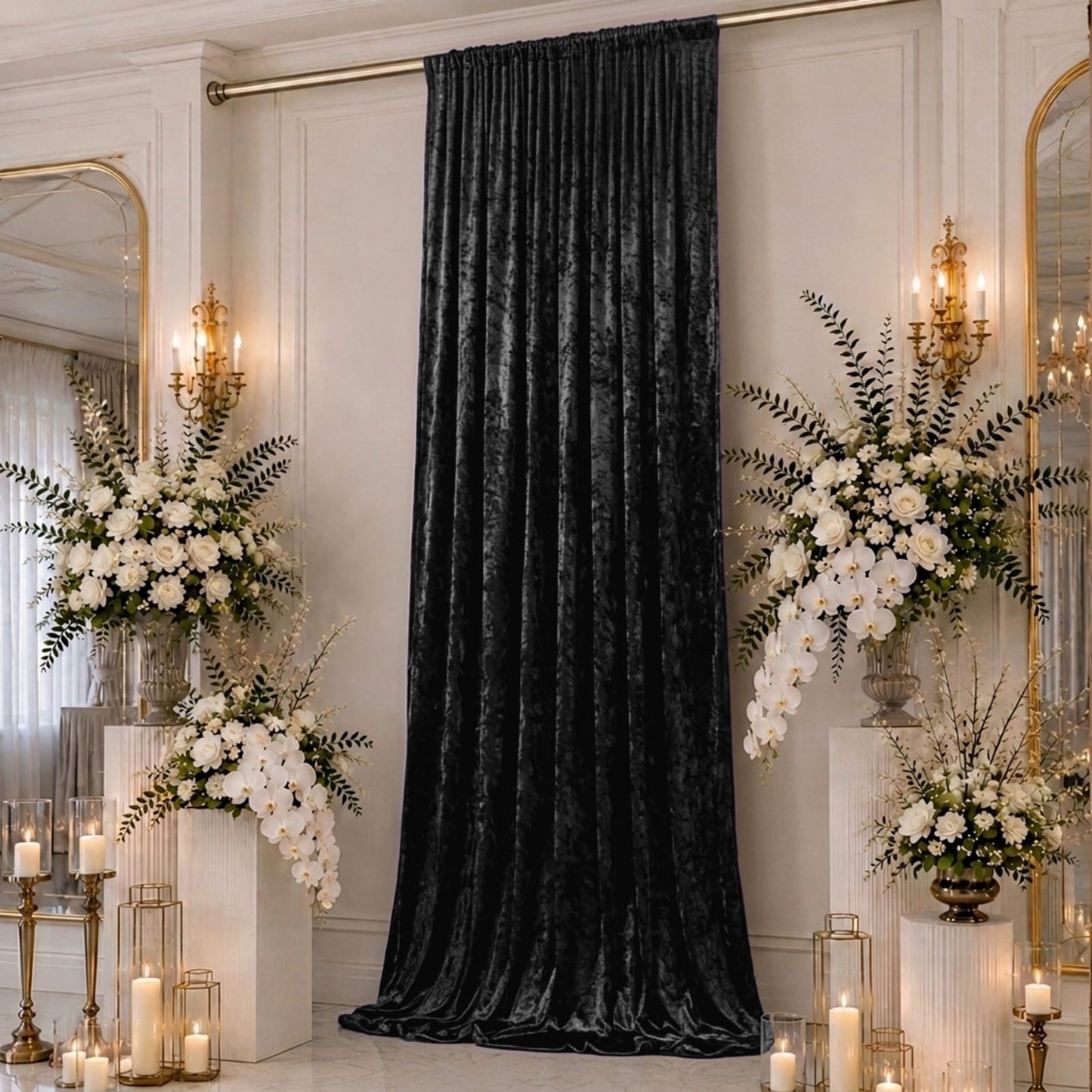 5ft x 16ft Premium Crushed Velvet Backdrop Curtain Black – Event Drape Panel & Ceiling Drapery with 