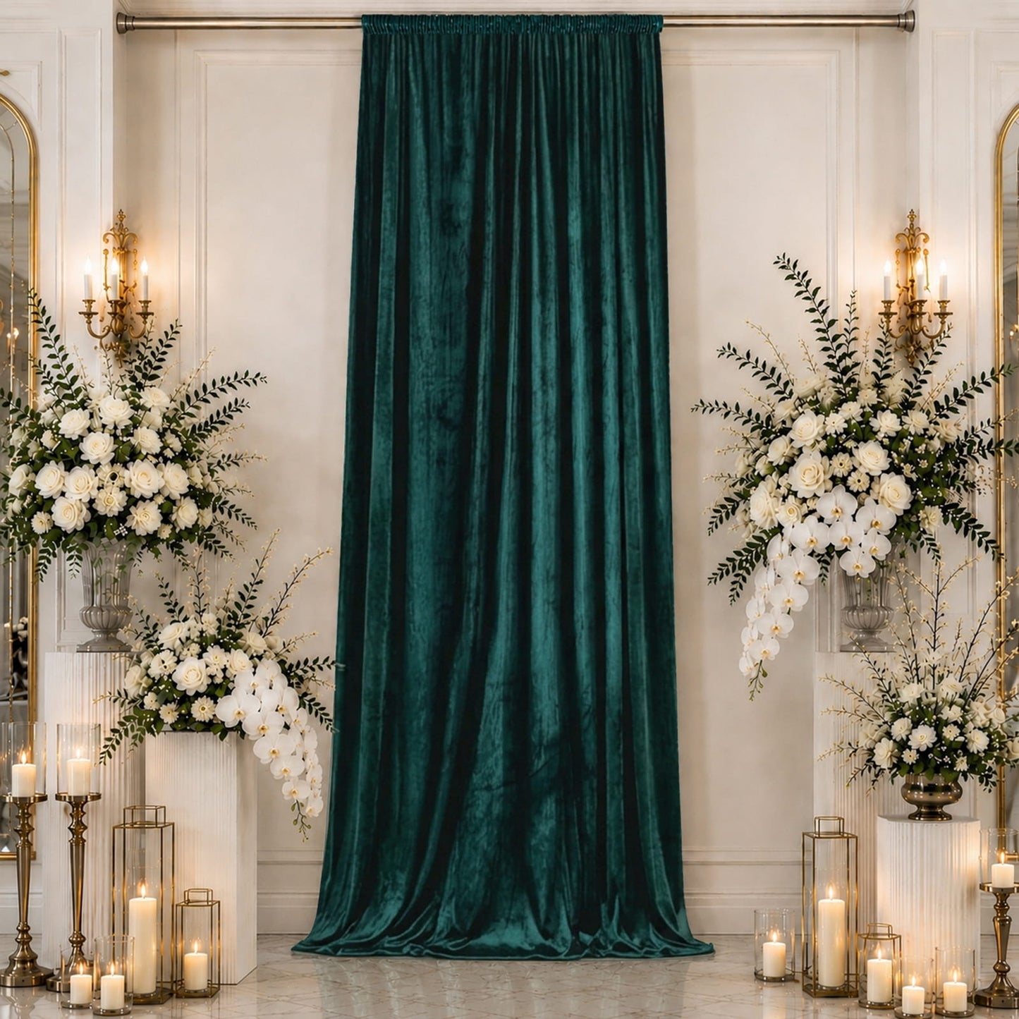 5ft x 16ft Premium Crushed Velvet Backdrop Curtain Hunter Emerald Green – Event Drape Panel & Ceilin