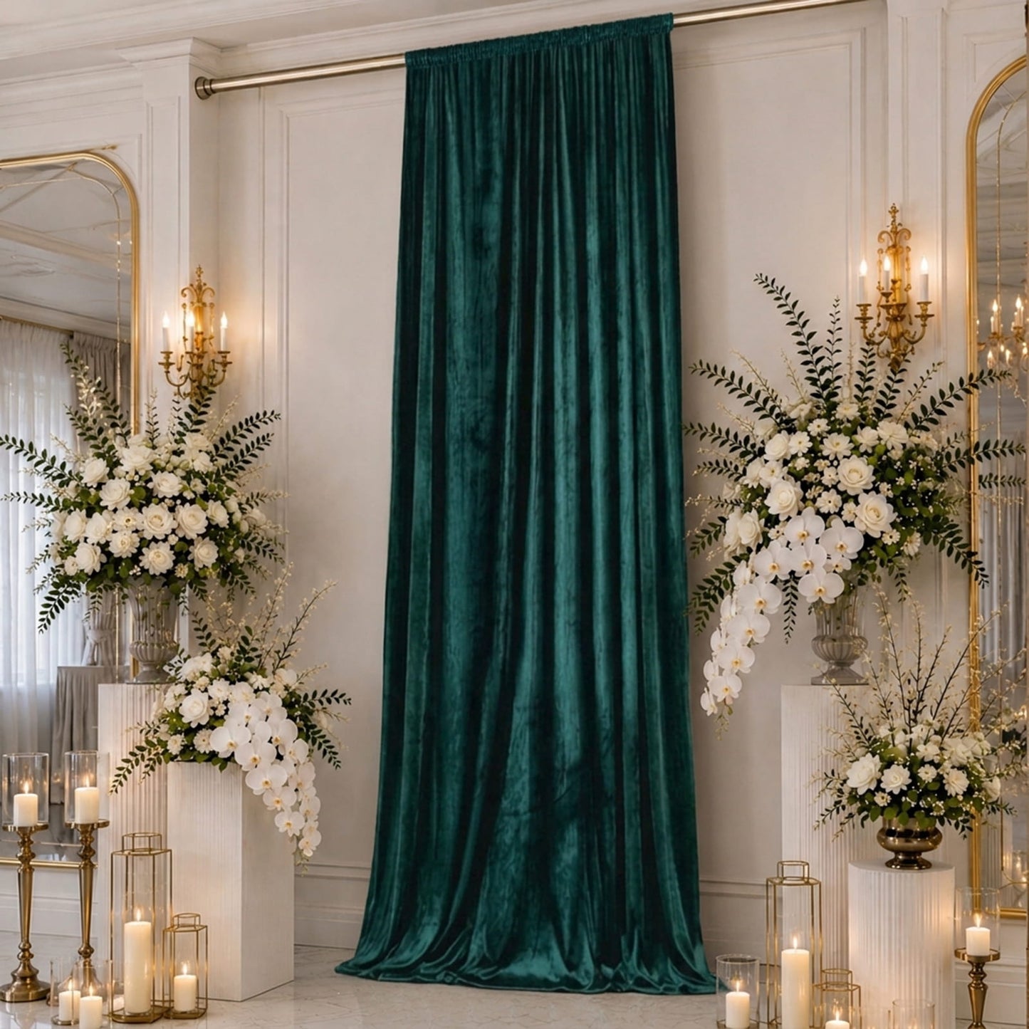 5ft x 16ft Premium Crushed Velvet Backdrop Curtain Hunter Emerald Green – Event Drape Panel & Ceilin