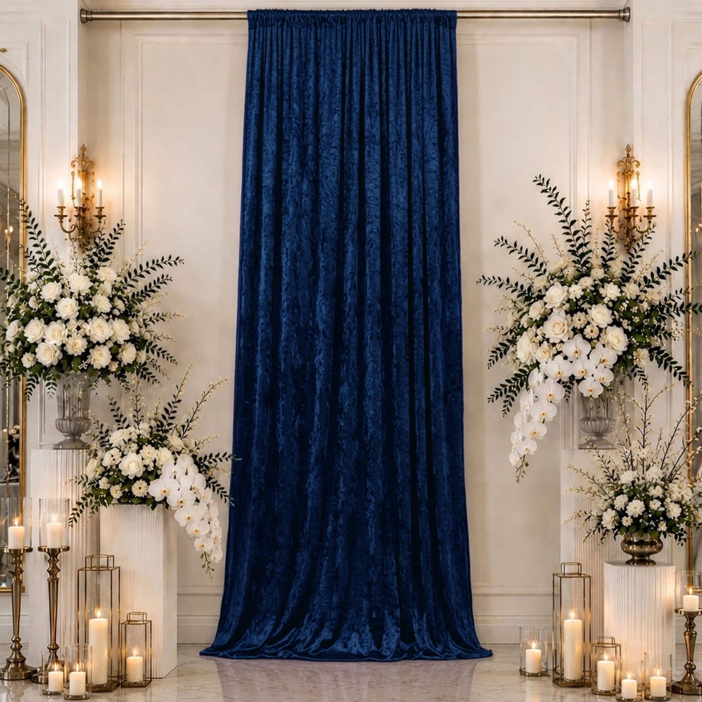 5ft x 16ft Premium Crushed Velvet Backdrop Curtain Navy Blue – Event Drape Panel & Ceiling Drapery w