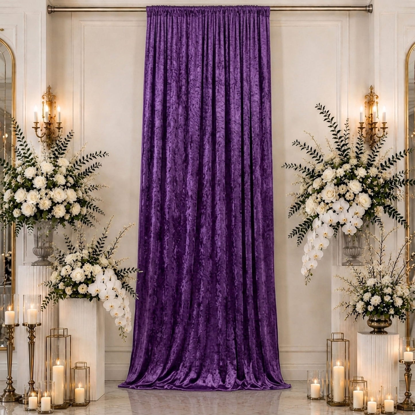 5ft x 16ft Premium Crushed Velvet Backdrop Curtain Purple – Event Drape Panel & Ceiling Drapery with
