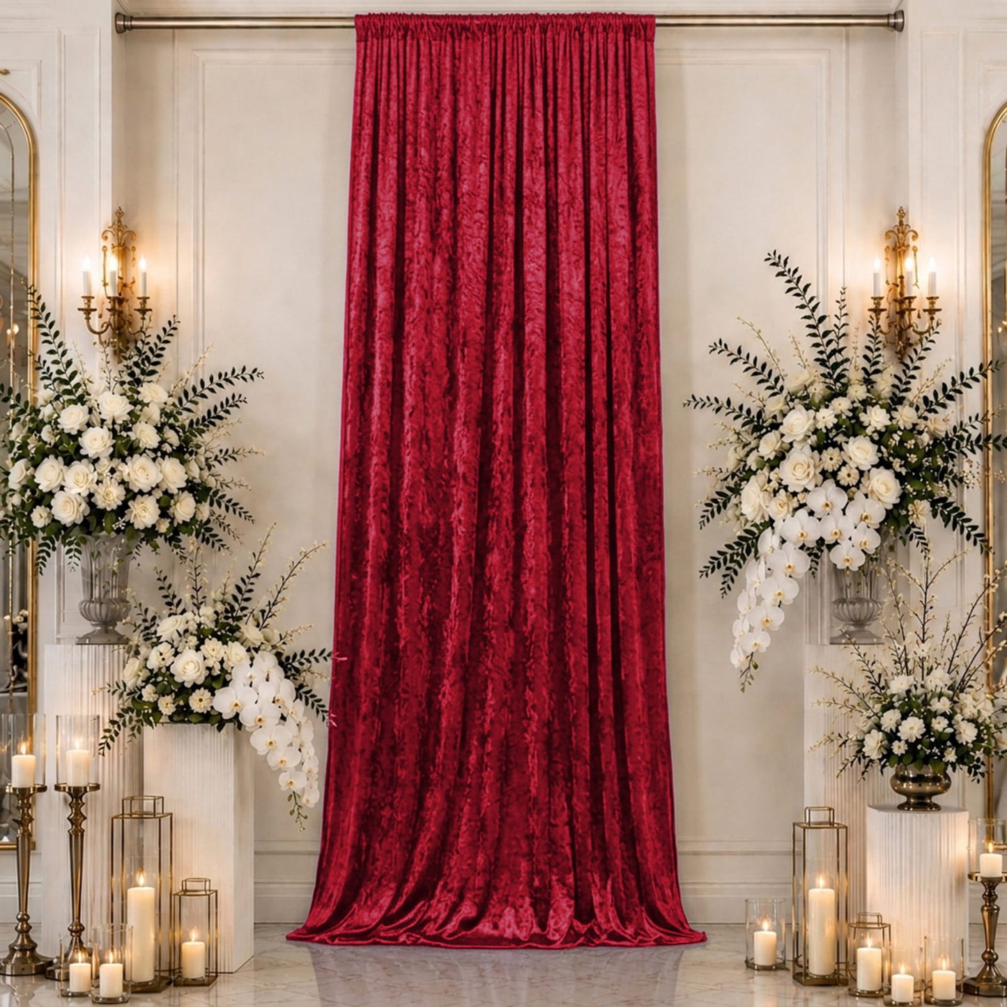 5ft x 16ft Premium Crushed Velvet Backdrop Curtain Red – Event Drape Panel & Ceiling Drapery with Ro