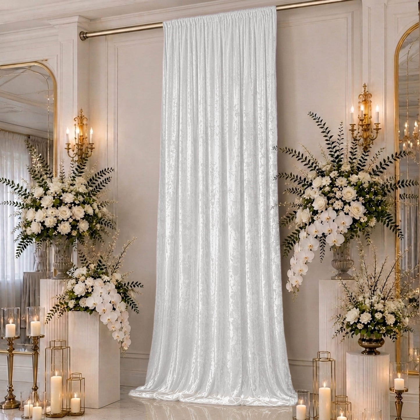 5ft x 16ft Premium Crushed Velvet Backdrop Curtain White – Event Drape Panel & Ceiling Drapery with 