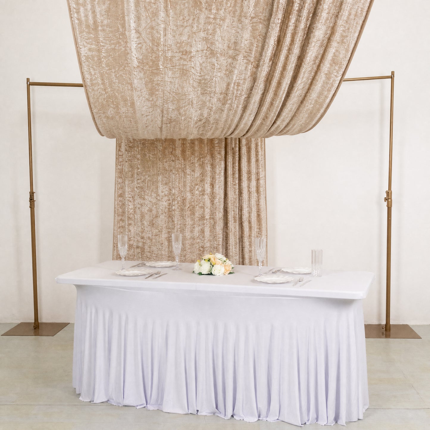 5ft x 18ft Premium Crushed Velvet Backdrop Curtain Beige – Ceiling Drapery Panel & Wedding Backdrop 