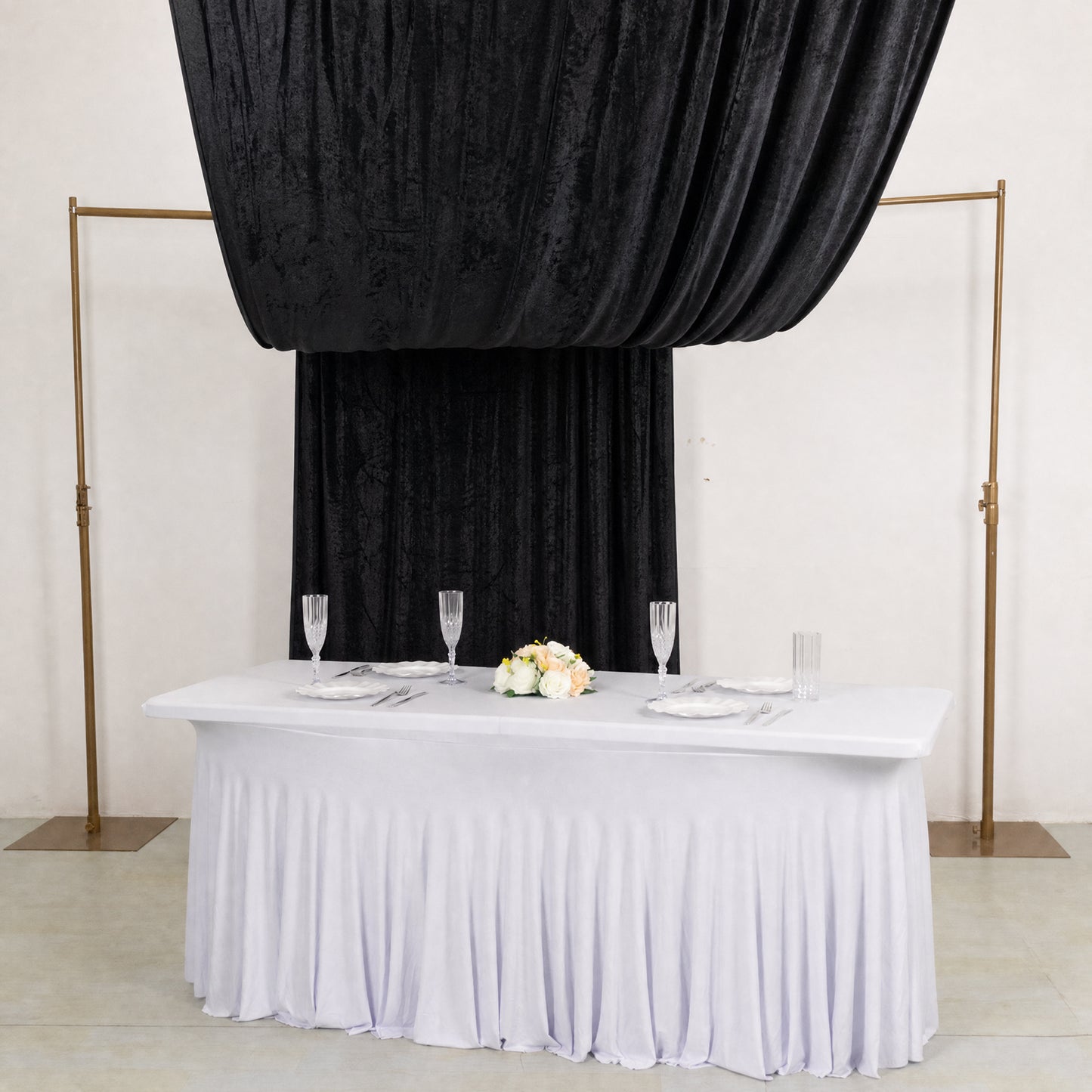 5ft x 18ft Premium Crushed Velvet Backdrop Curtain Black – Ceiling Drapery Panel & Wedding Backdrop 