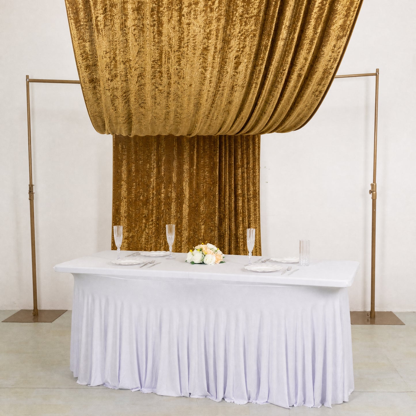 5ft x 18ft Premium Crushed Velvet Backdrop Curtain Gold – Ceiling Drapery Panel & Wedding Backdrop w