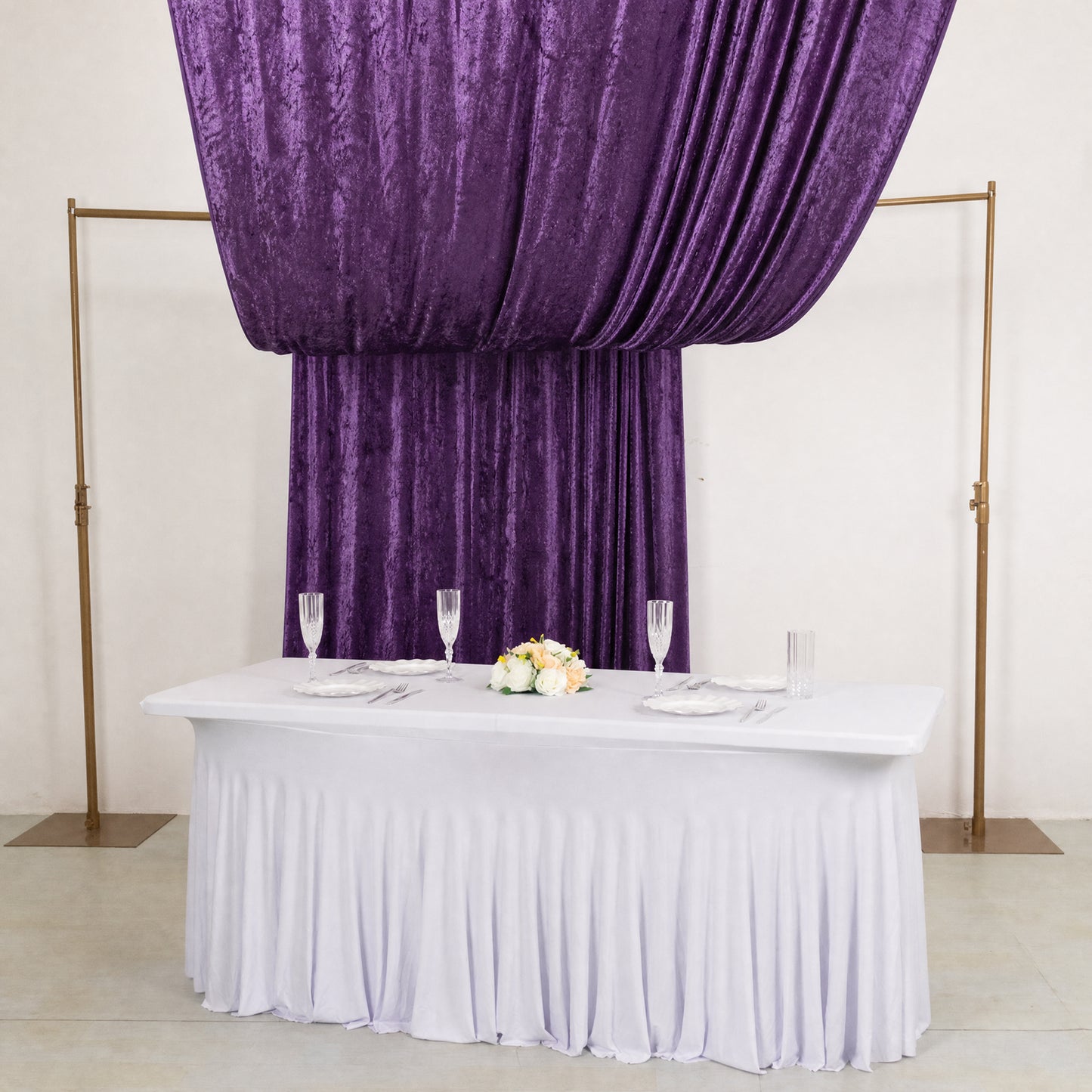 5ft x 18ft Premium Crushed Velvet Backdrop Curtain Purple – Ceiling Drapery Panel & Wedding Backdrop