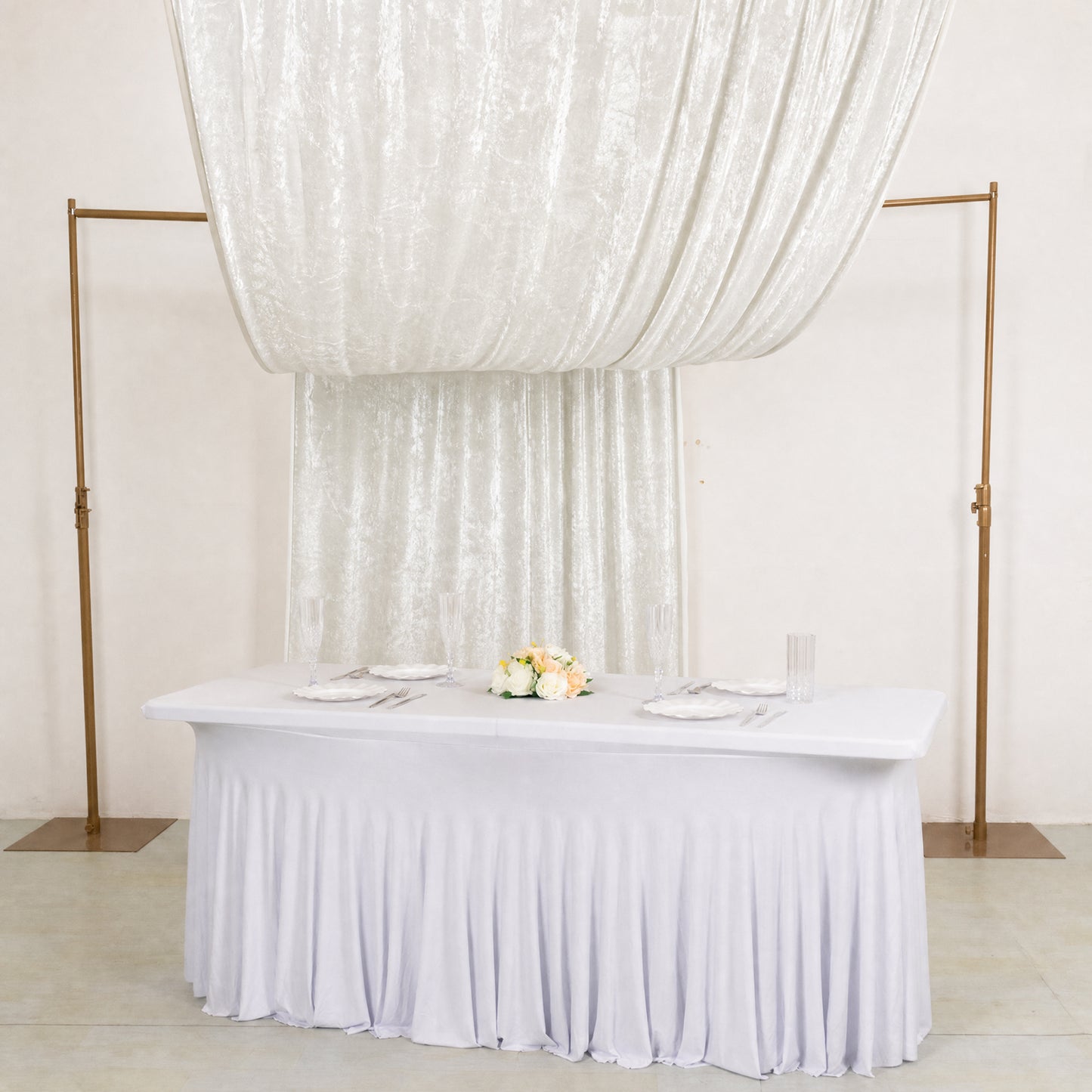 5ft x 18ft Premium Crushed Velvet Backdrop Curtain White – Ceiling Drapery Panel & Wedding Backdrop 