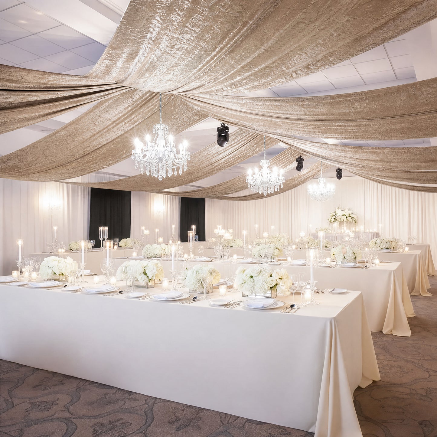 5ft x 20ft Premium Crushed Velvet Backdrop Curtain Beige – Ceiling Drape Panel & Room Divider Curtai