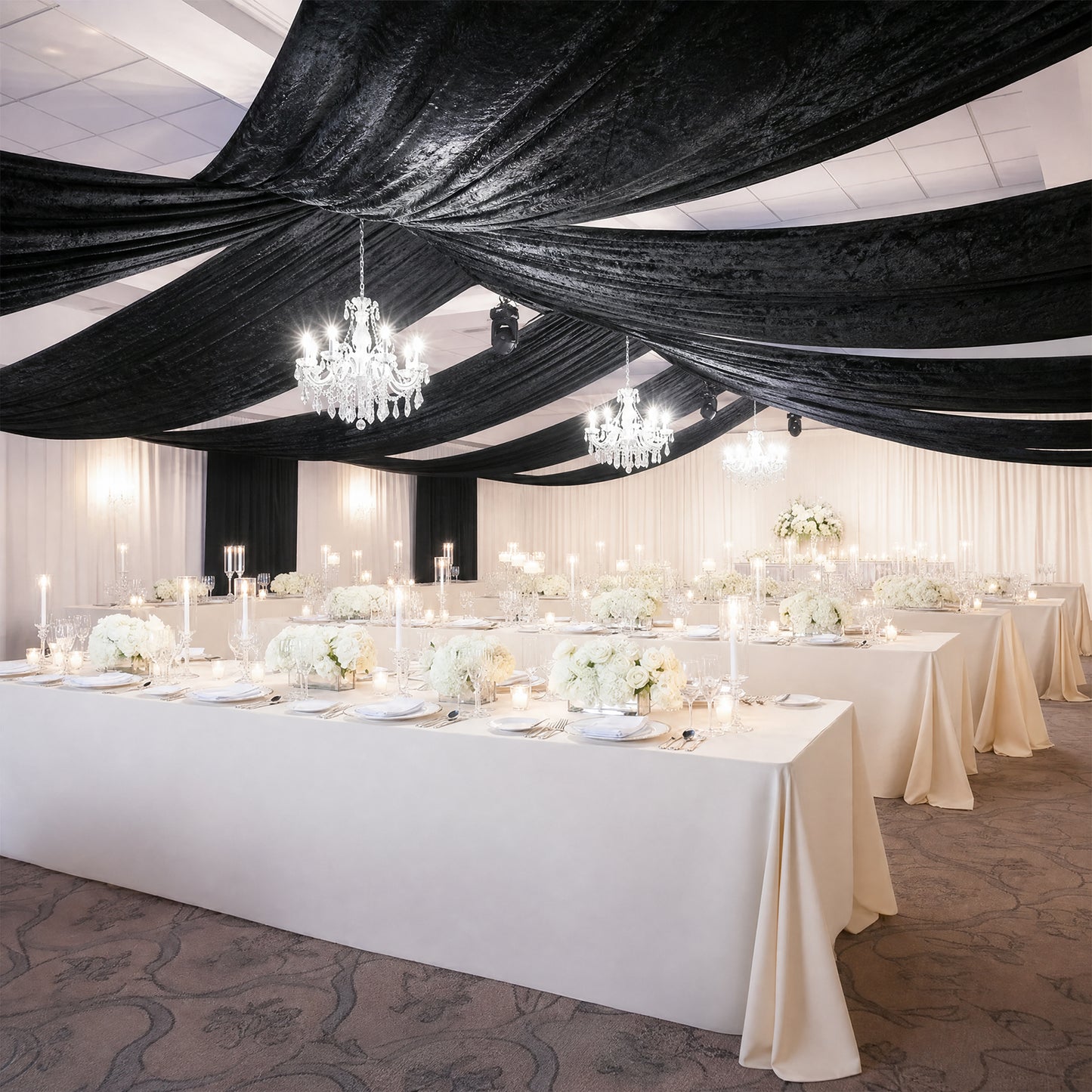 5ft x 20ft Premium Crushed Velvet Backdrop Curtain Black – Ceiling Drape Panel & Room Divider Curtai