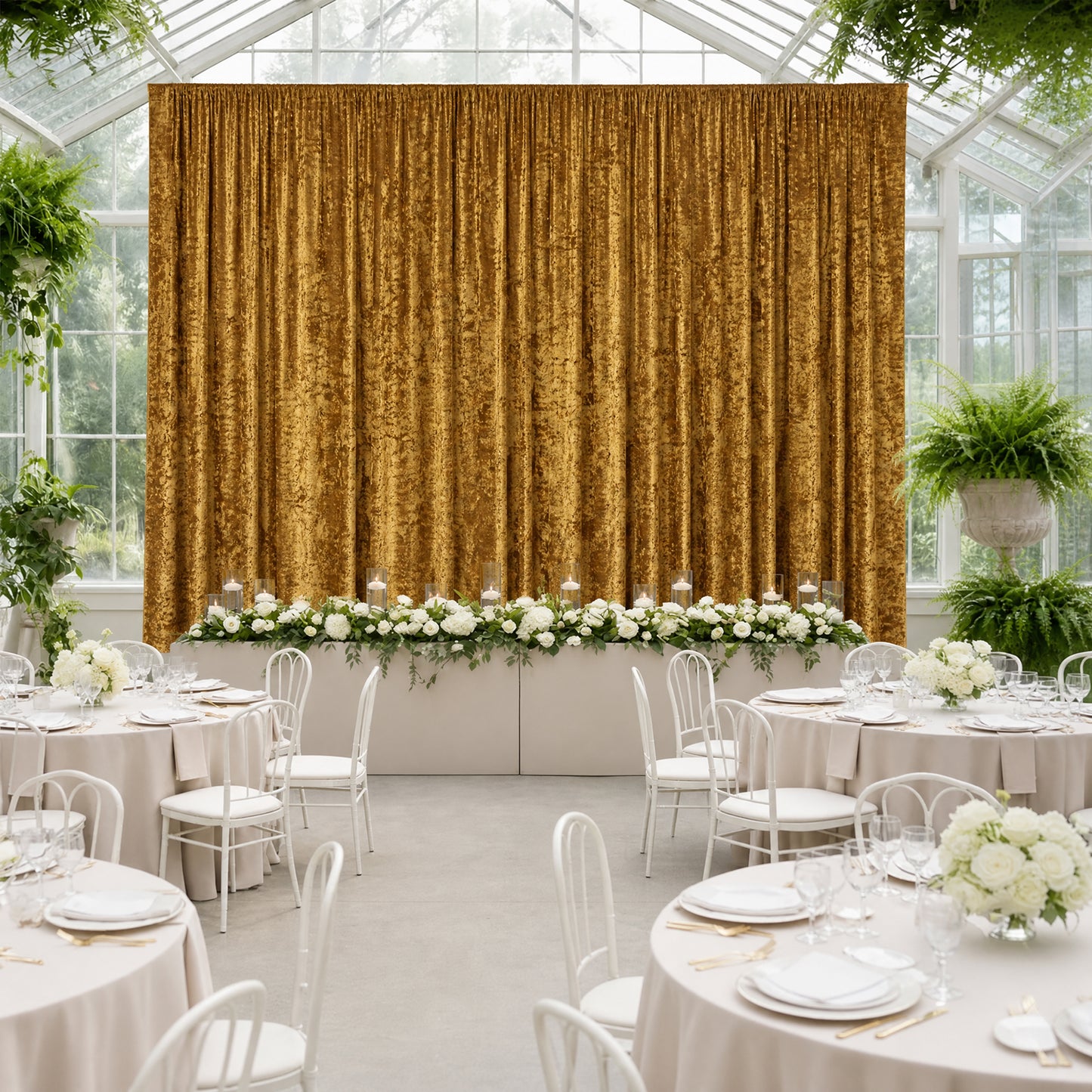 5ft x 20ft Premium Crushed Velvet Backdrop Curtain Gold – Ceiling Drape Panel & Room Divider Curtain