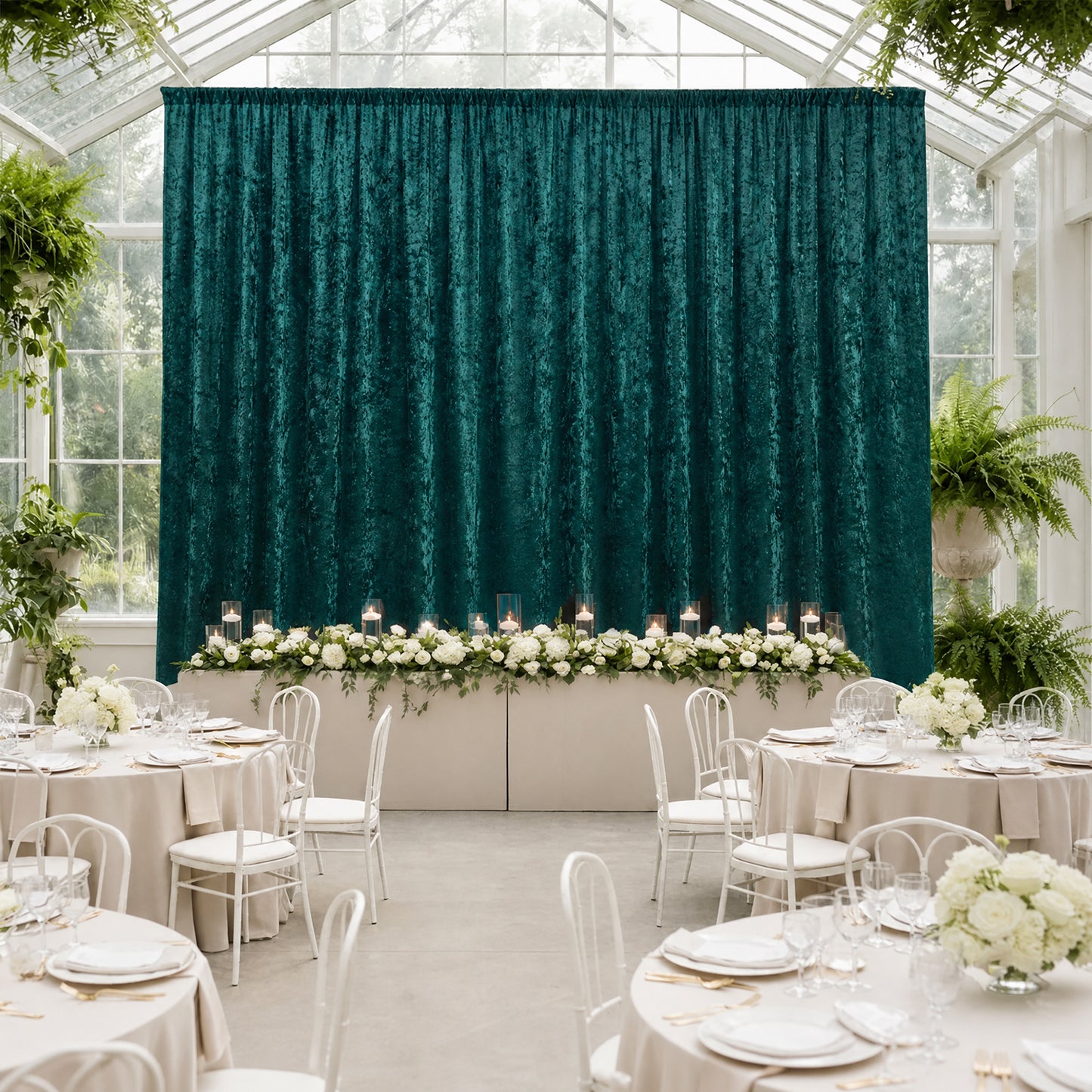 5ft x 20ft Premium Crushed Velvet Backdrop Curtain Hunter Emerald Green – Ceiling Drape Panel & Room