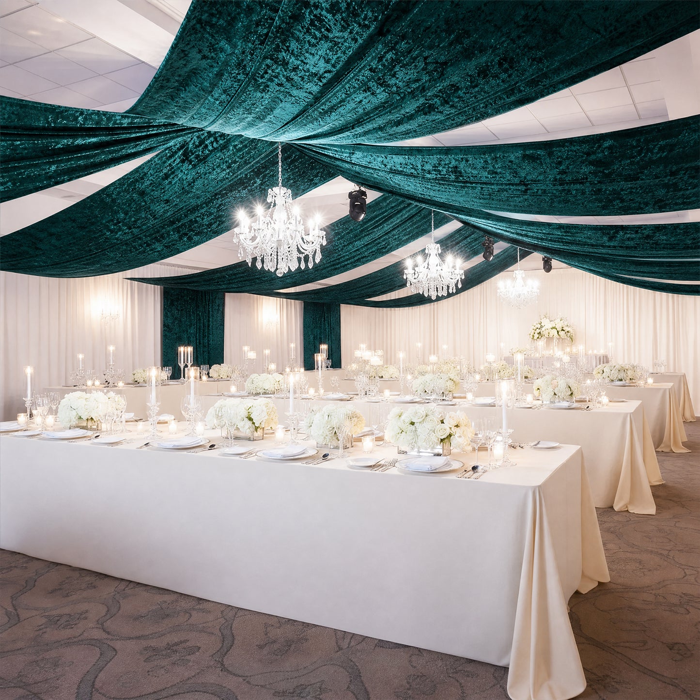 5ft x 20ft Premium Crushed Velvet Backdrop Curtain Hunter Emerald Green – Ceiling Drape Panel & Room