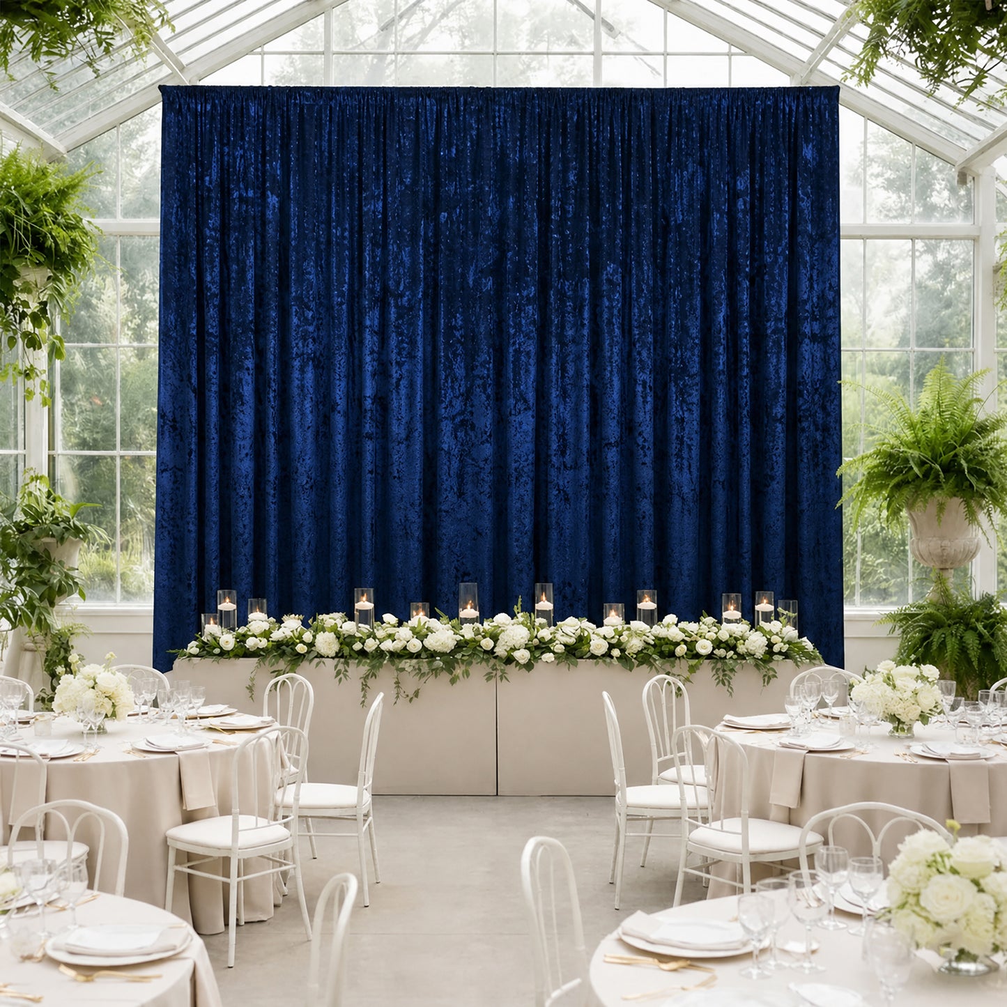 5ft x 20ft Premium Crushed Velvet Backdrop Curtain Navy Blue – Ceiling Drape Panel & Room Divider Cu