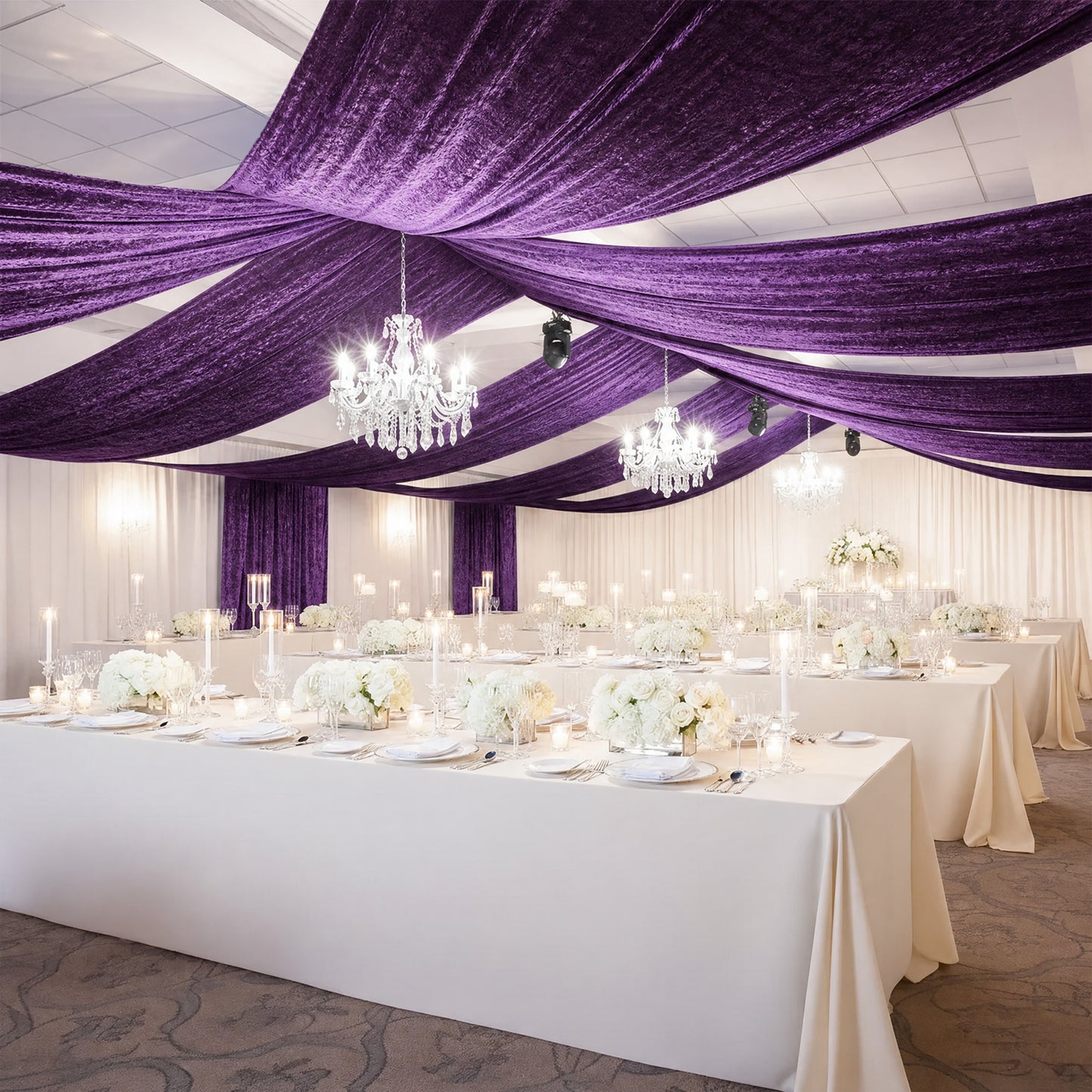 5ft x 20ft Premium Crushed Velvet Backdrop Curtain Purple – Ceiling Drape Panel & Room Divider Curta