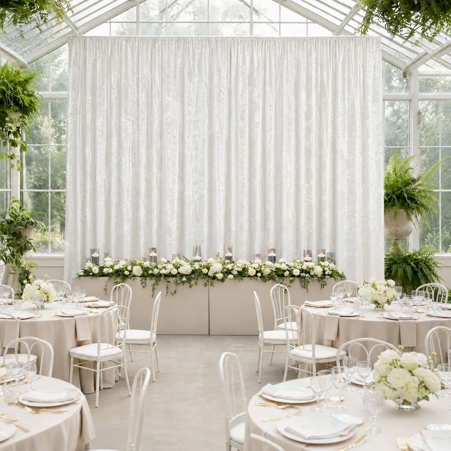 5ft x 20ft Premium Crushed Velvet Backdrop Curtain White – Ceiling Drape Panel & Room Divider Curtai