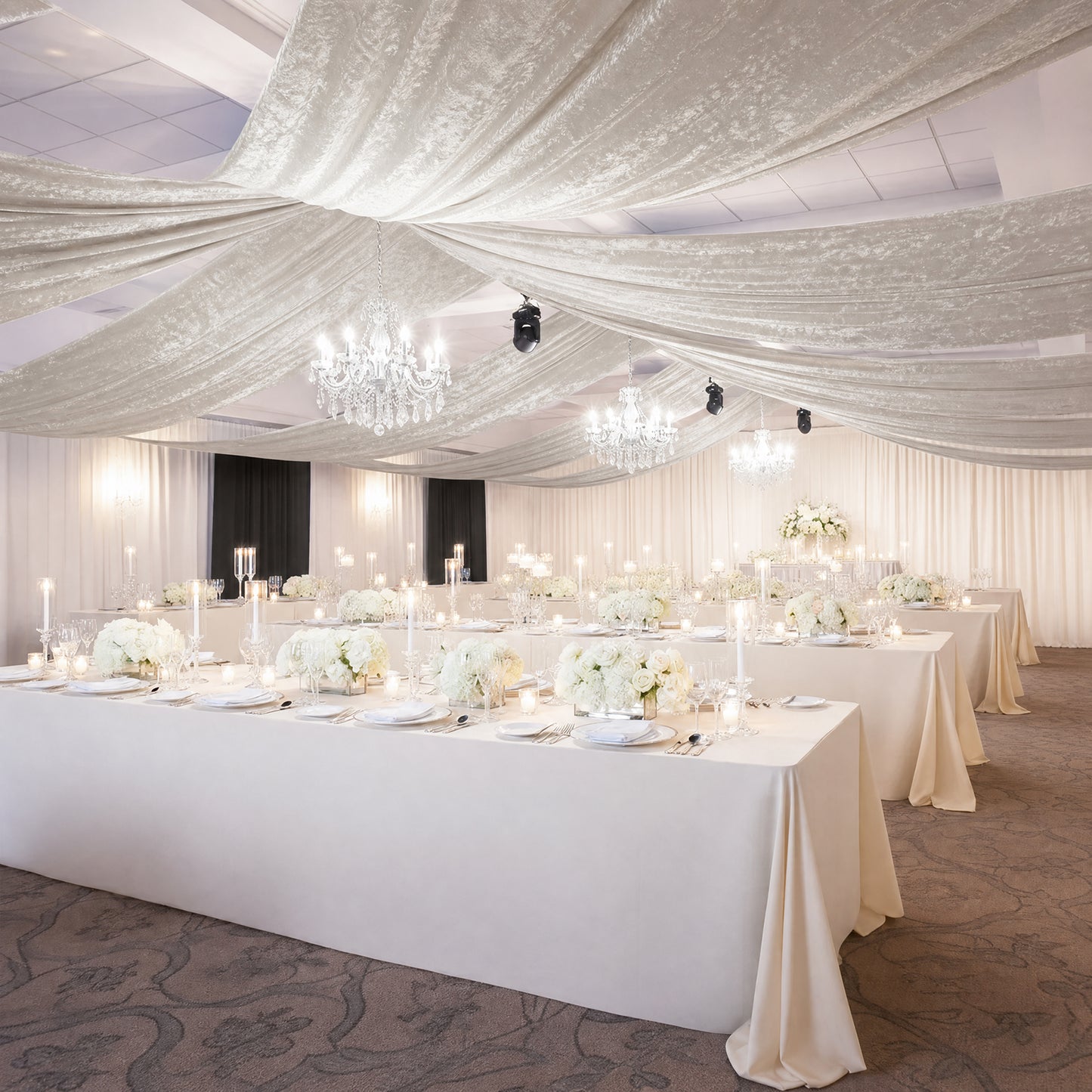 5ft x 20ft Premium Crushed Velvet Backdrop Curtain White – Ceiling Drape Panel & Room Divider Curtai