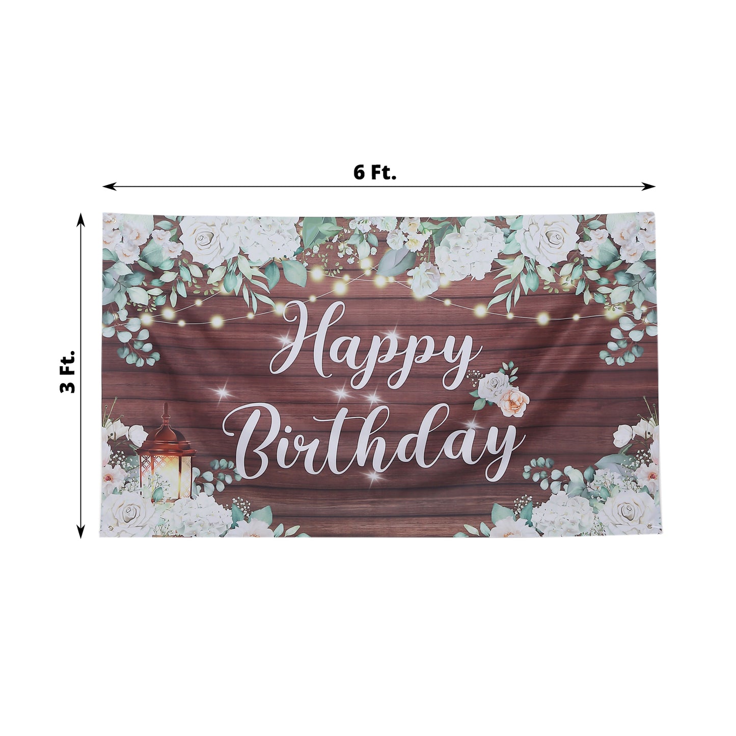 6ftx3ft White Brown Rustic Wood Floral Happy Birthday Photo Backdrop, Large Polyester Background Banner